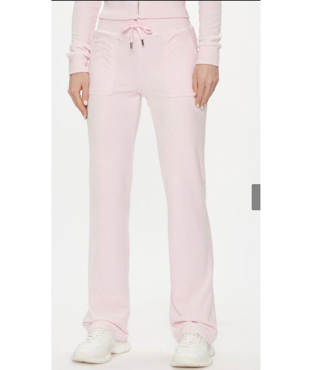 JUICY COUTURE Розовые велюровые прямые брюки, фото 3