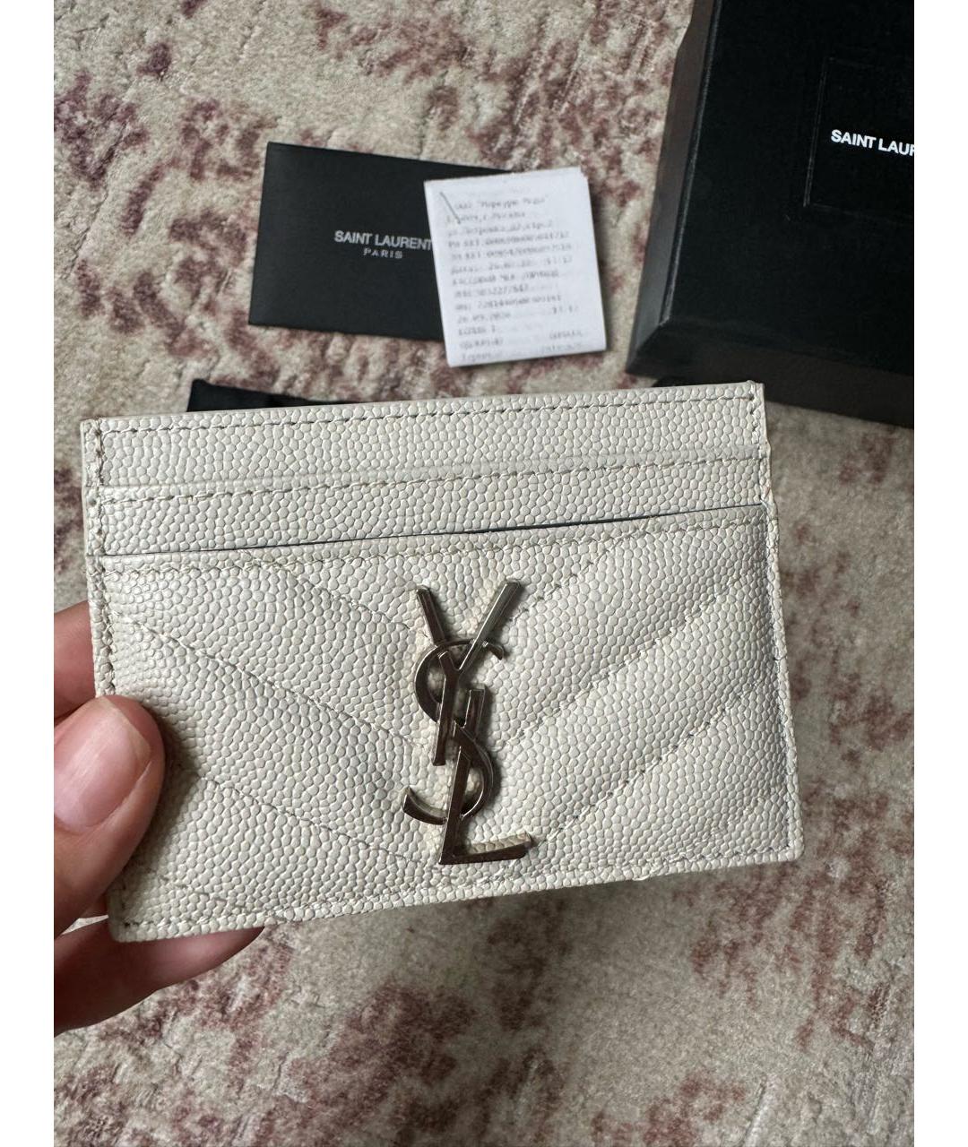 SAINT LAURENT Белый кожаный кардхолдер, фото 3