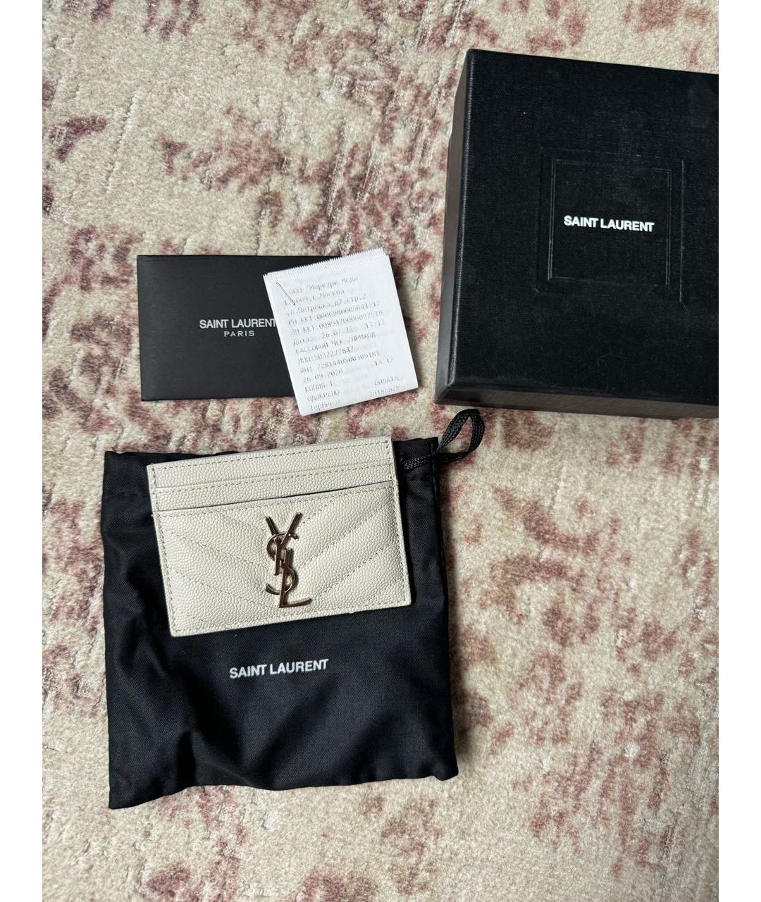 SAINT LAURENT Белый кожаный кардхолдер, фото 4