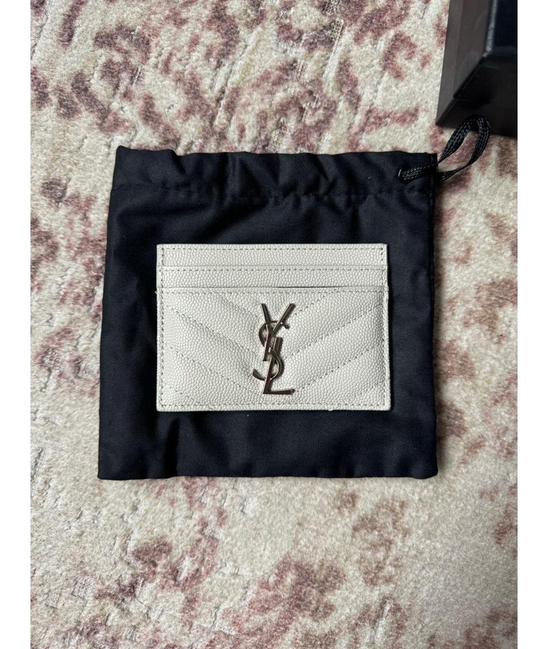 SAINT LAURENT Белый кожаный кардхолдер, фото 6
