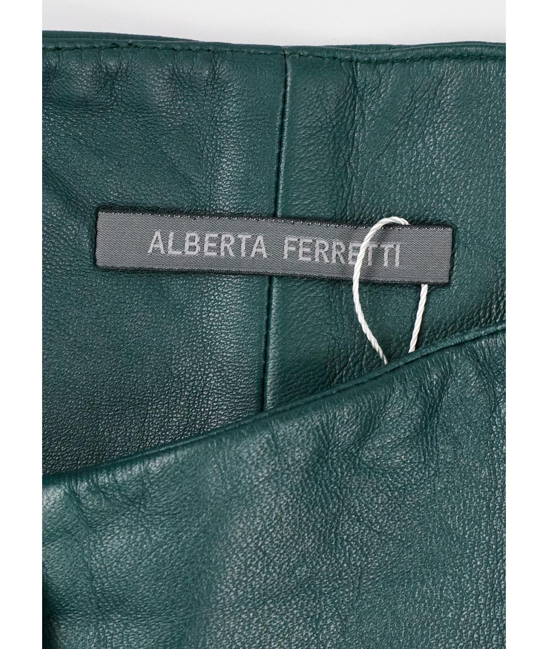 ALBERTA FERRETTI Зеленые кожаные брюки широкие, фото 3