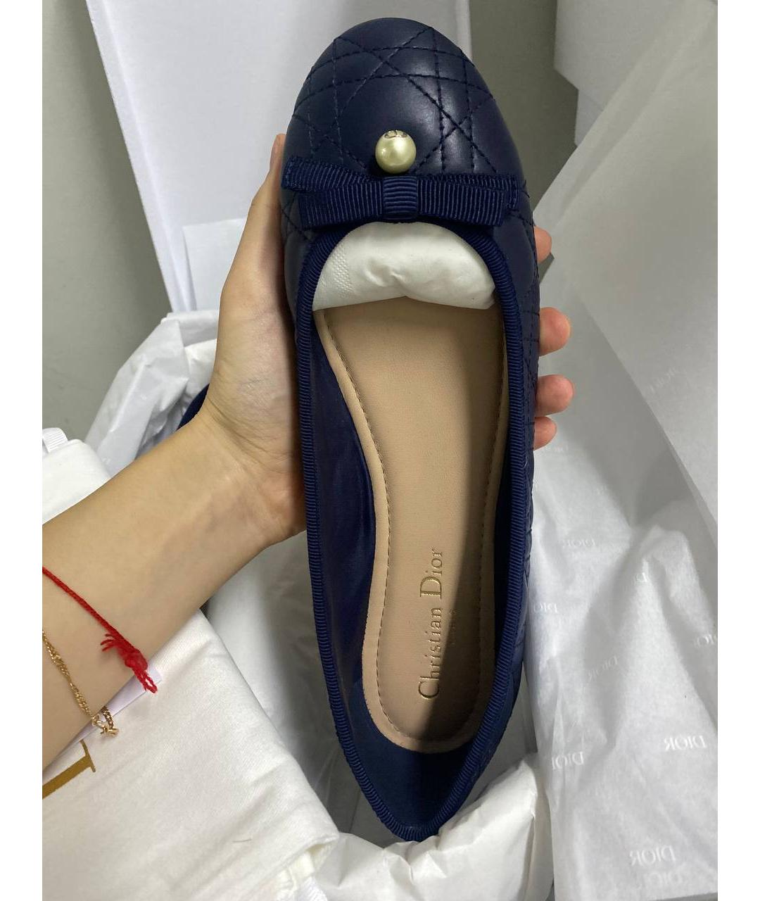 CHRISTIAN DIOR Темно-синие кожаные балетки, фото 6