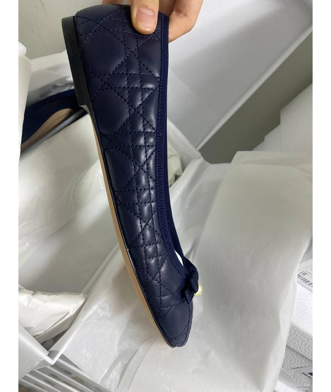 CHRISTIAN DIOR Темно-синие кожаные балетки, фото 4