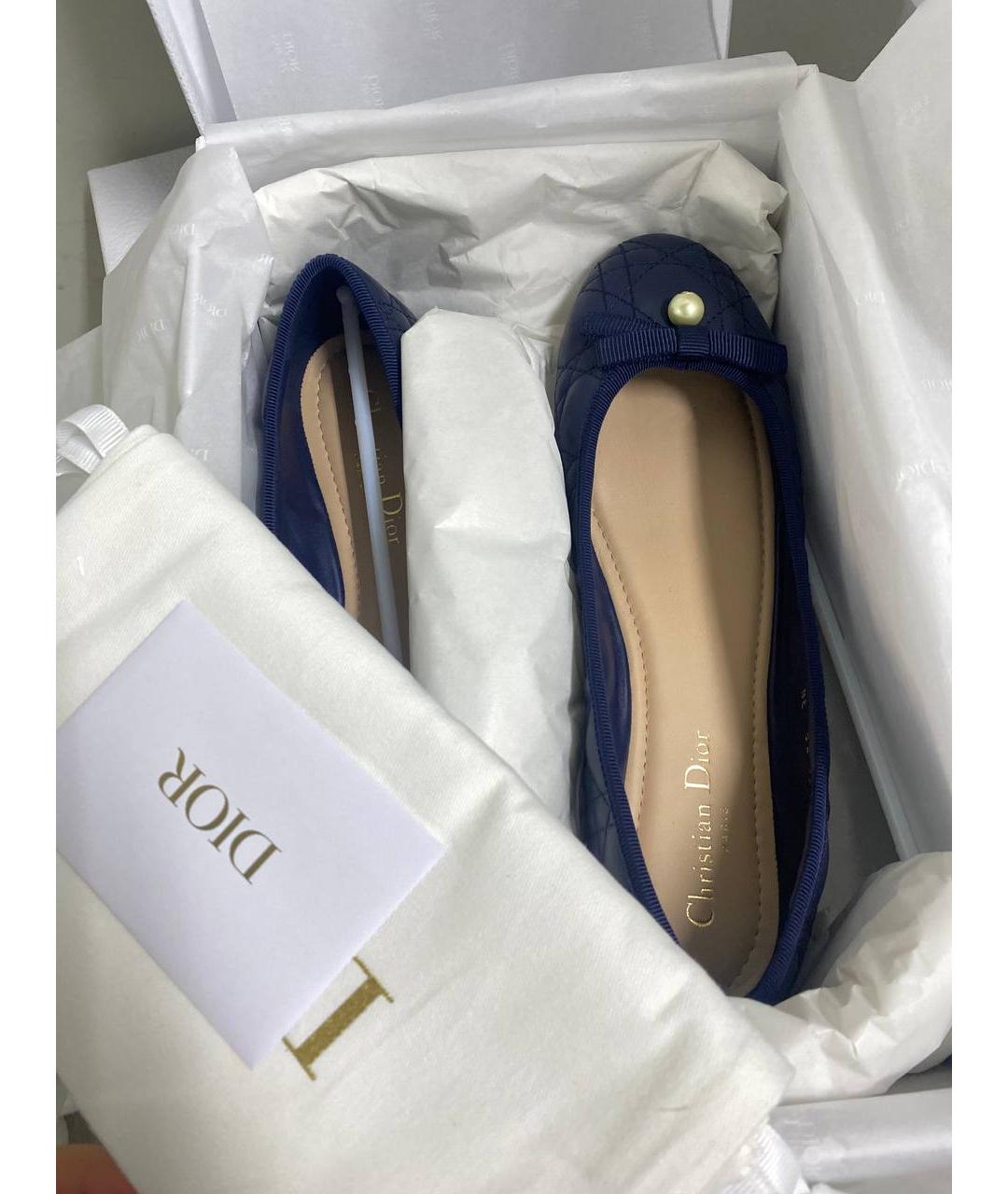 CHRISTIAN DIOR Темно-синие кожаные балетки, фото 2