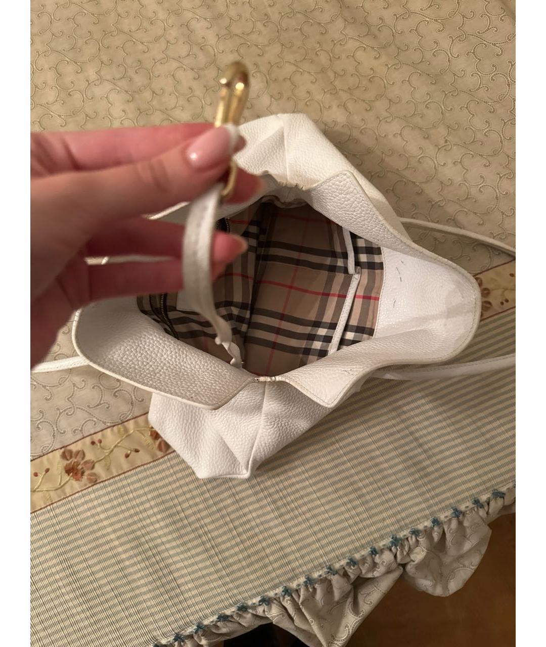 BURBERRY Белая кожаная сумка тоут, фото 4