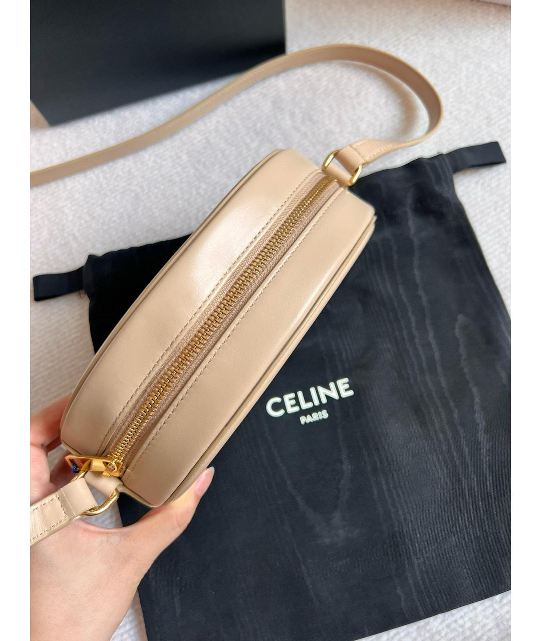 CELINE Бежевая кожаная сумка через плечо, фото 3