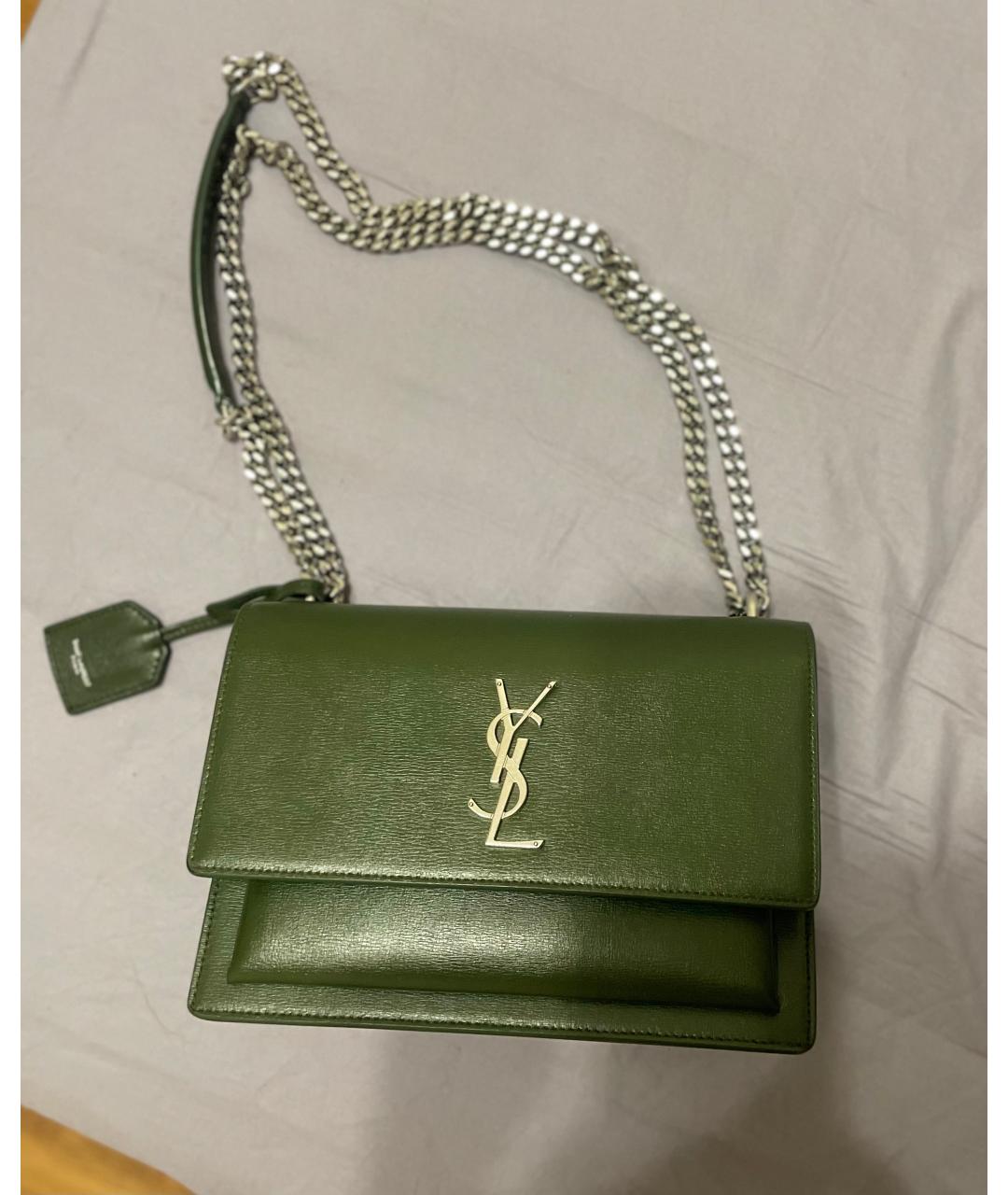 SAINT LAURENT Зеленая кожаная сумка через плечо, фото 2