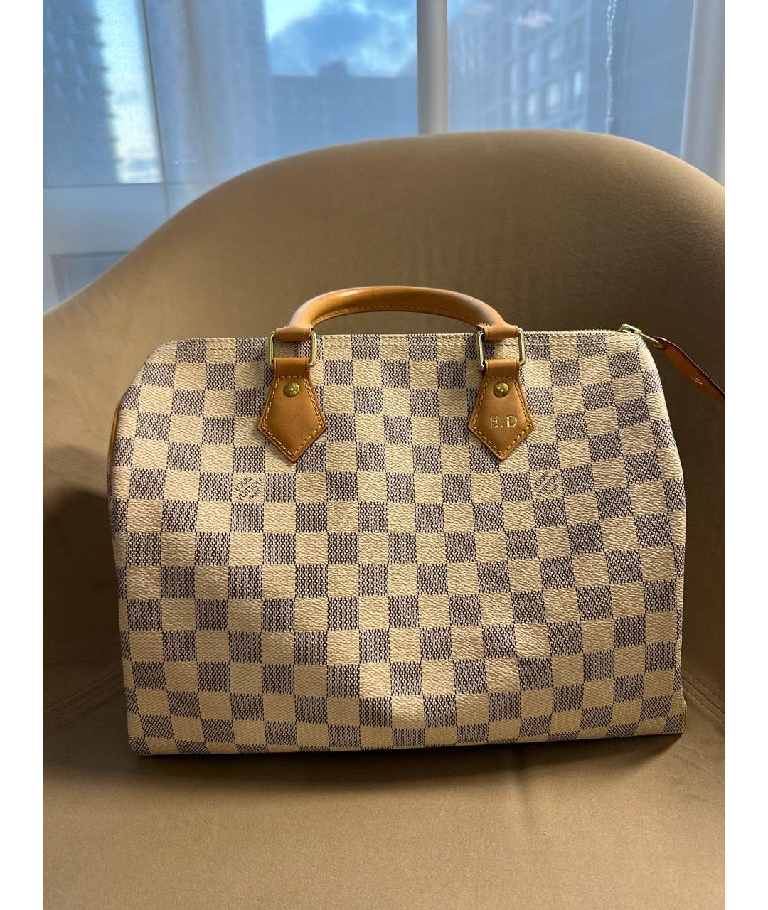 LOUIS VUITTON Бежевая сумка с короткими ручками из искусственной кожи, фото 9