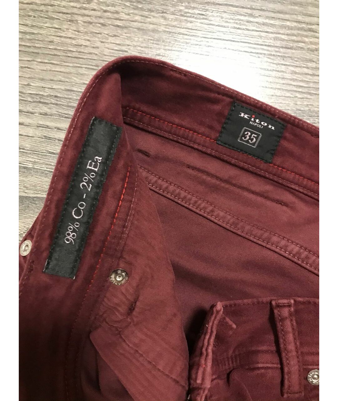 KITON Бордовые хлопко-эластановые прямые джинсы, фото 5