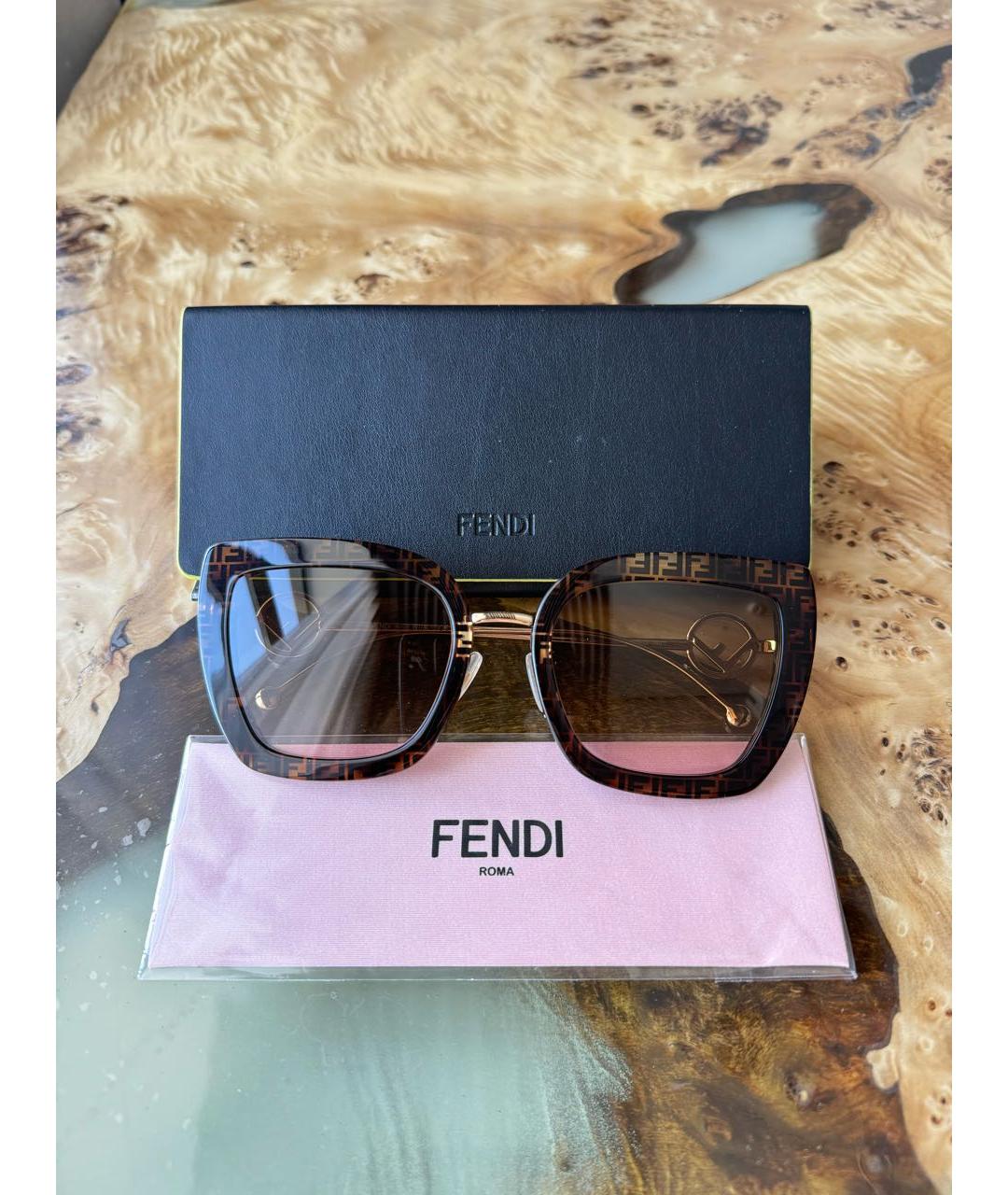 FENDI Коричневые пластиковые солнцезащитные очки, фото 2