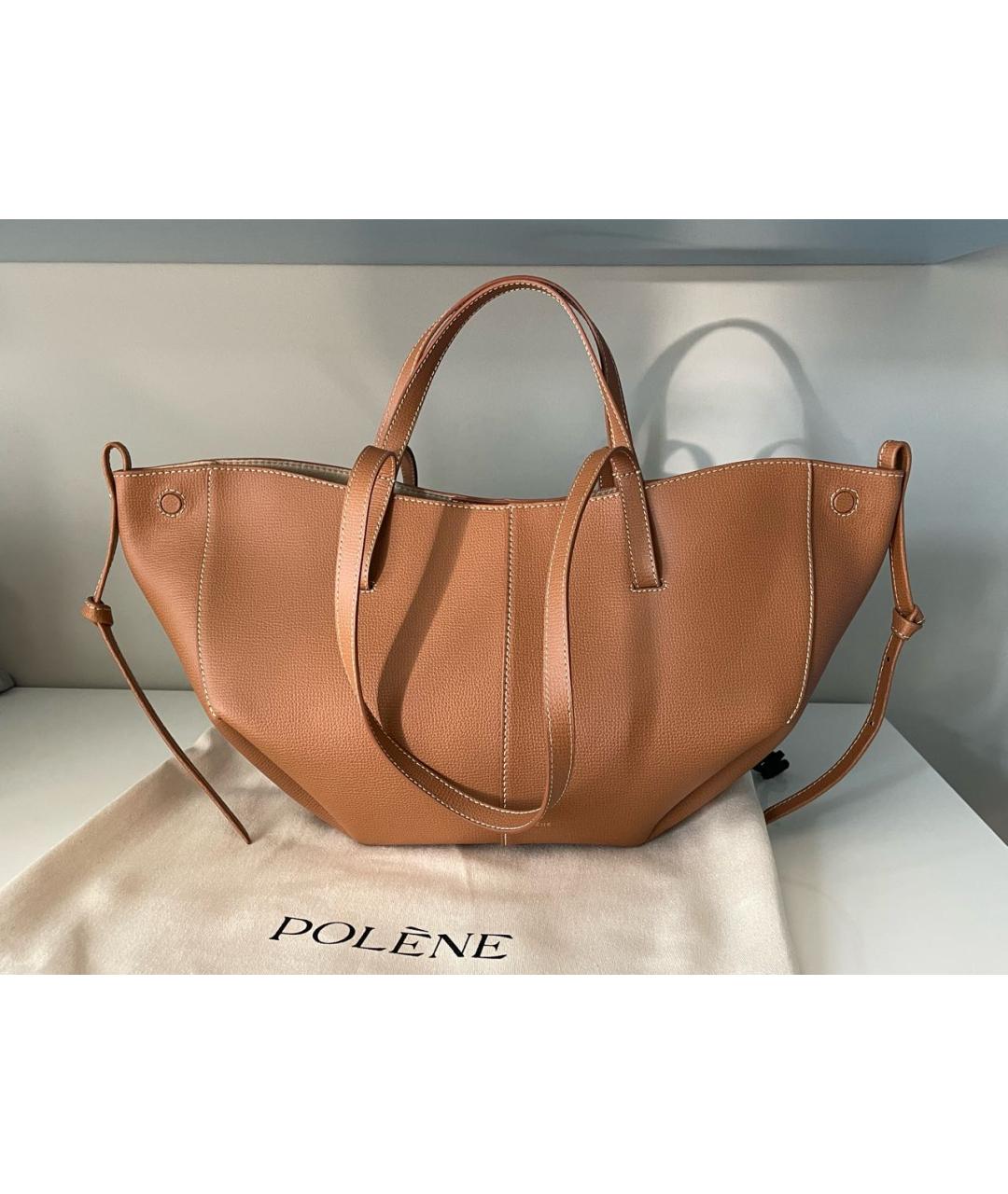 POLENE Коричневая кожаная сумка тоут, фото 2