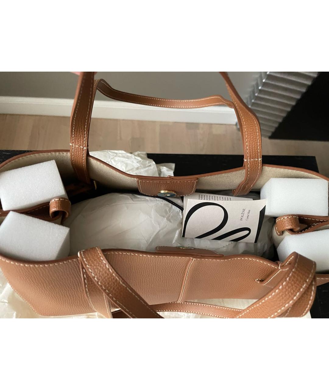 POLENE Коричневая кожаная сумка тоут, фото 6