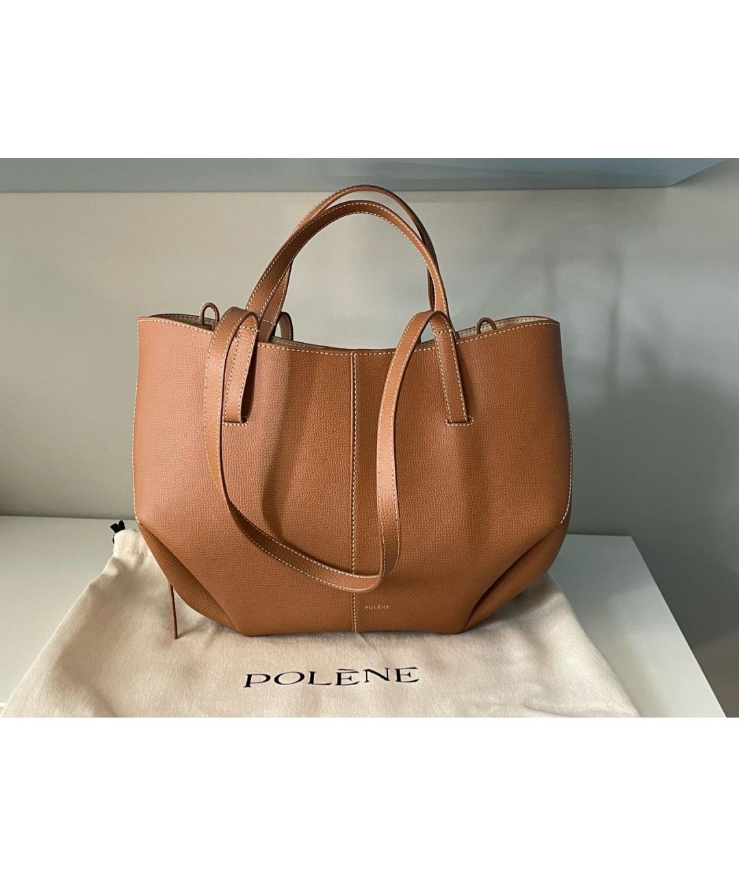 POLENE Коричневая кожаная сумка тоут, фото 3