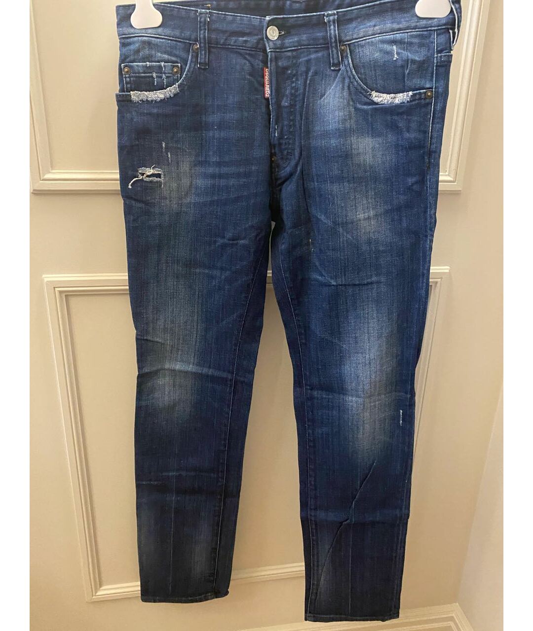 DSQUARED2 Темно-синие хлопко-эластановые джинсы скинни, фото 8