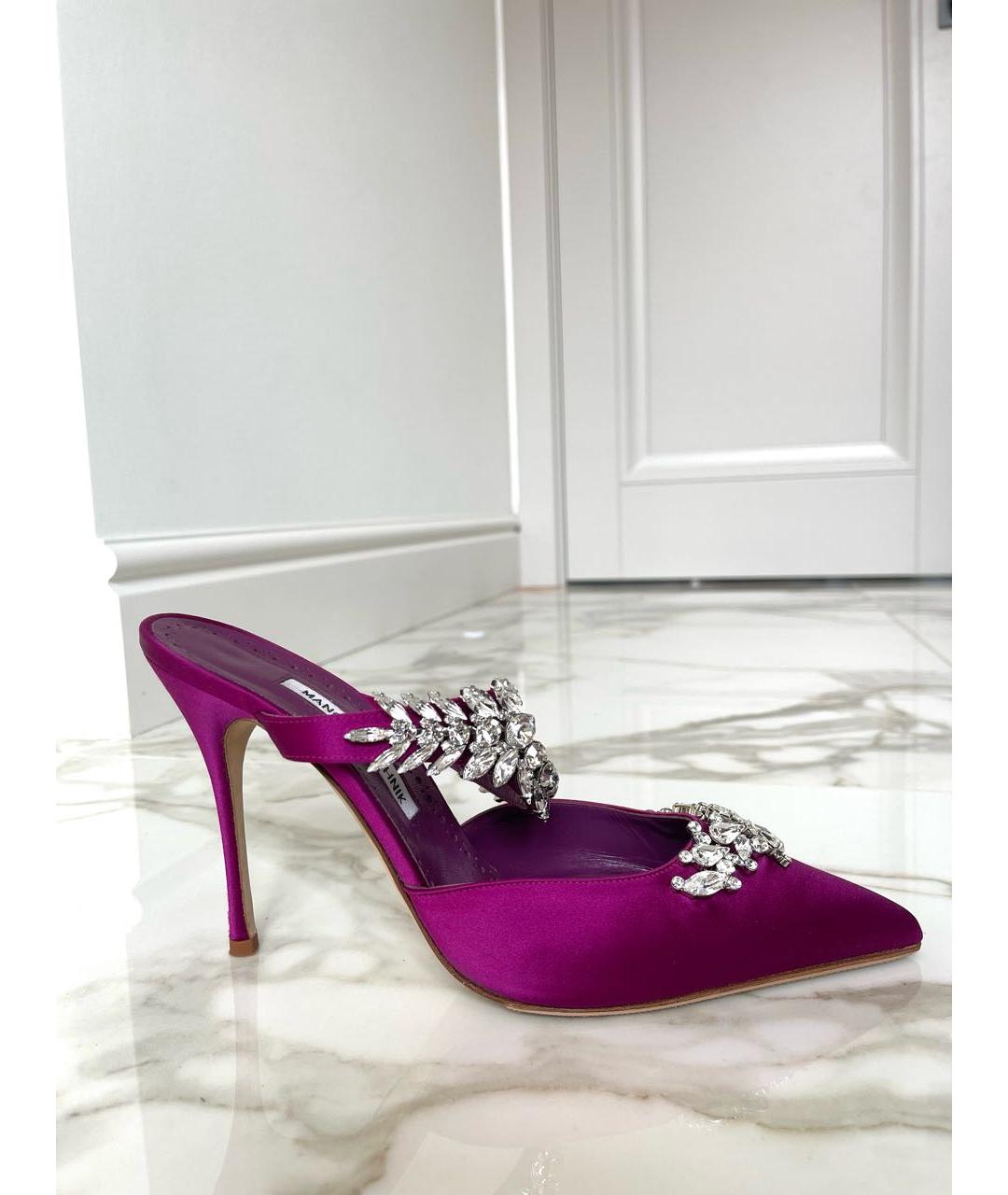 MANOLO BLAHNIK Фуксия текстильные мюли, фото 9