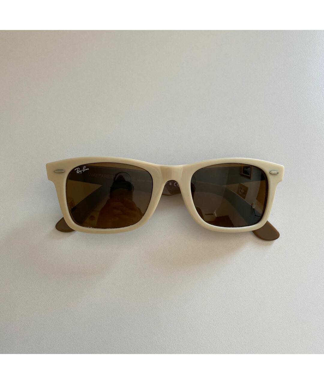 RAY BAN Бежевые пластиковые солнцезащитные очки, фото 7