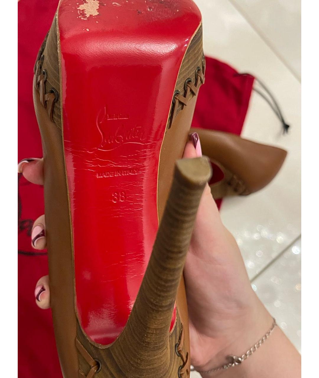 CHRISTIAN LOUBOUTIN Коричневые кожаные туфли, фото 5