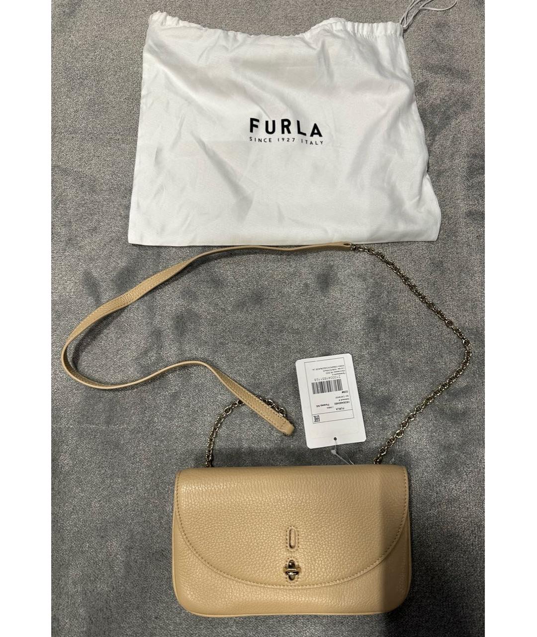 FURLA Бежевая кожаная сумка через плечо, фото 7