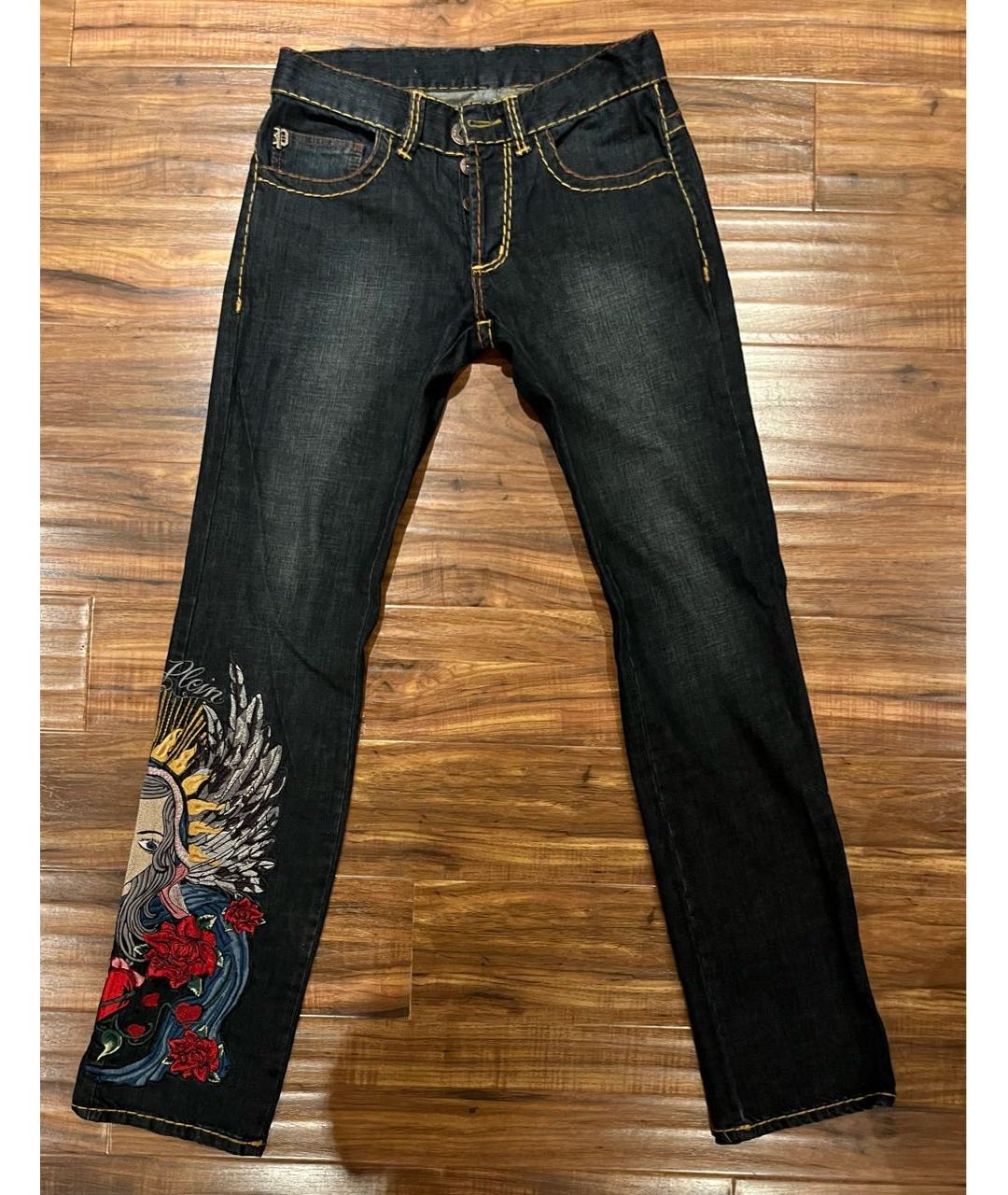 PHILIPP PLEIN Темно-синие хлопковые прямые джинсы, фото 9