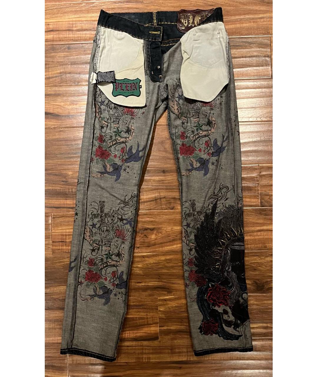 PHILIPP PLEIN Темно-синие хлопковые прямые джинсы, фото 3