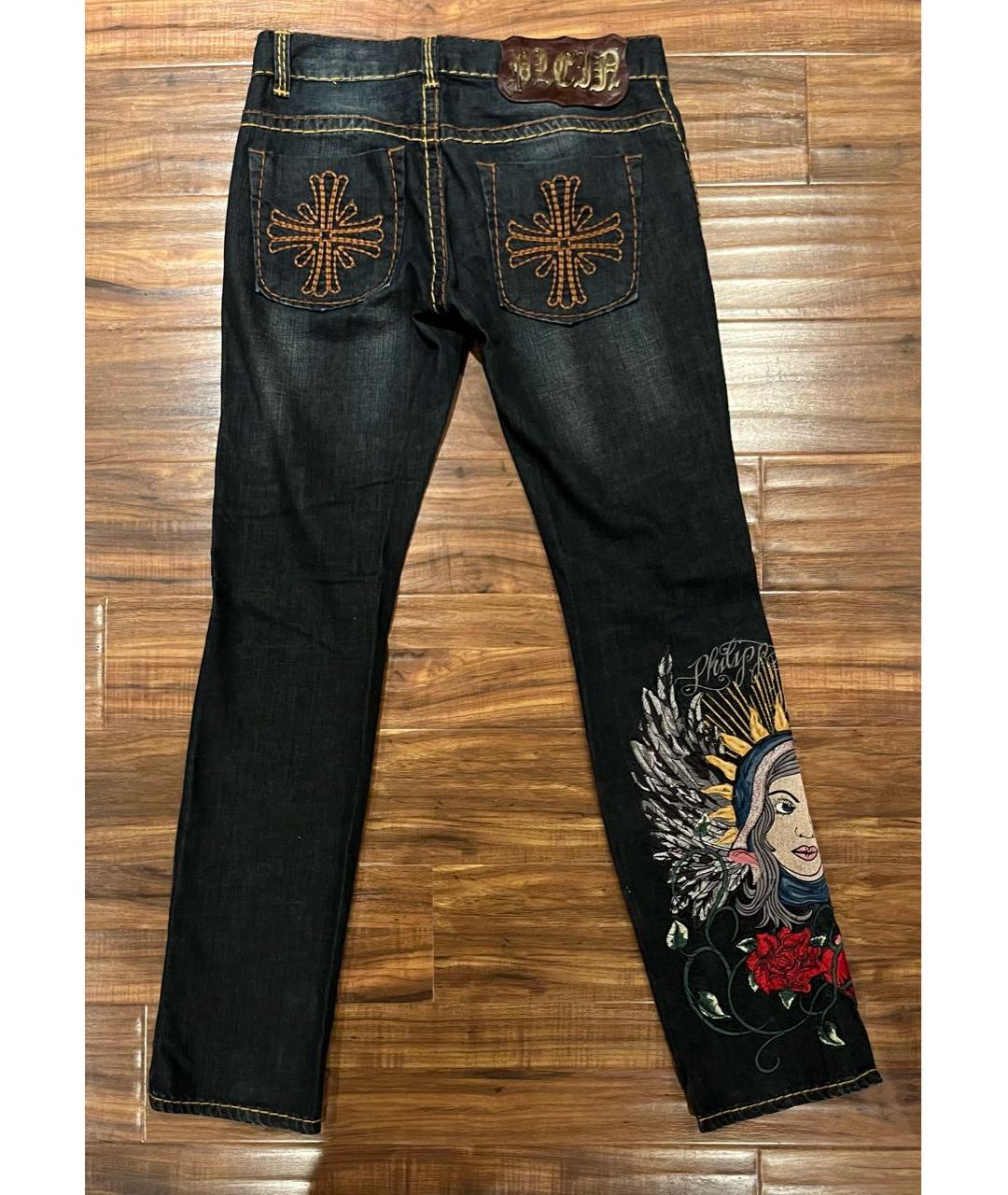 PHILIPP PLEIN Темно-синие хлопковые прямые джинсы, фото 2