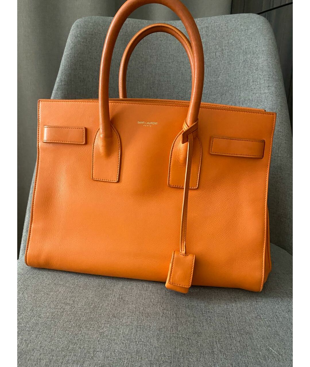 SAINT LAURENT Оранжевая кожаная сумка тоут, фото 2