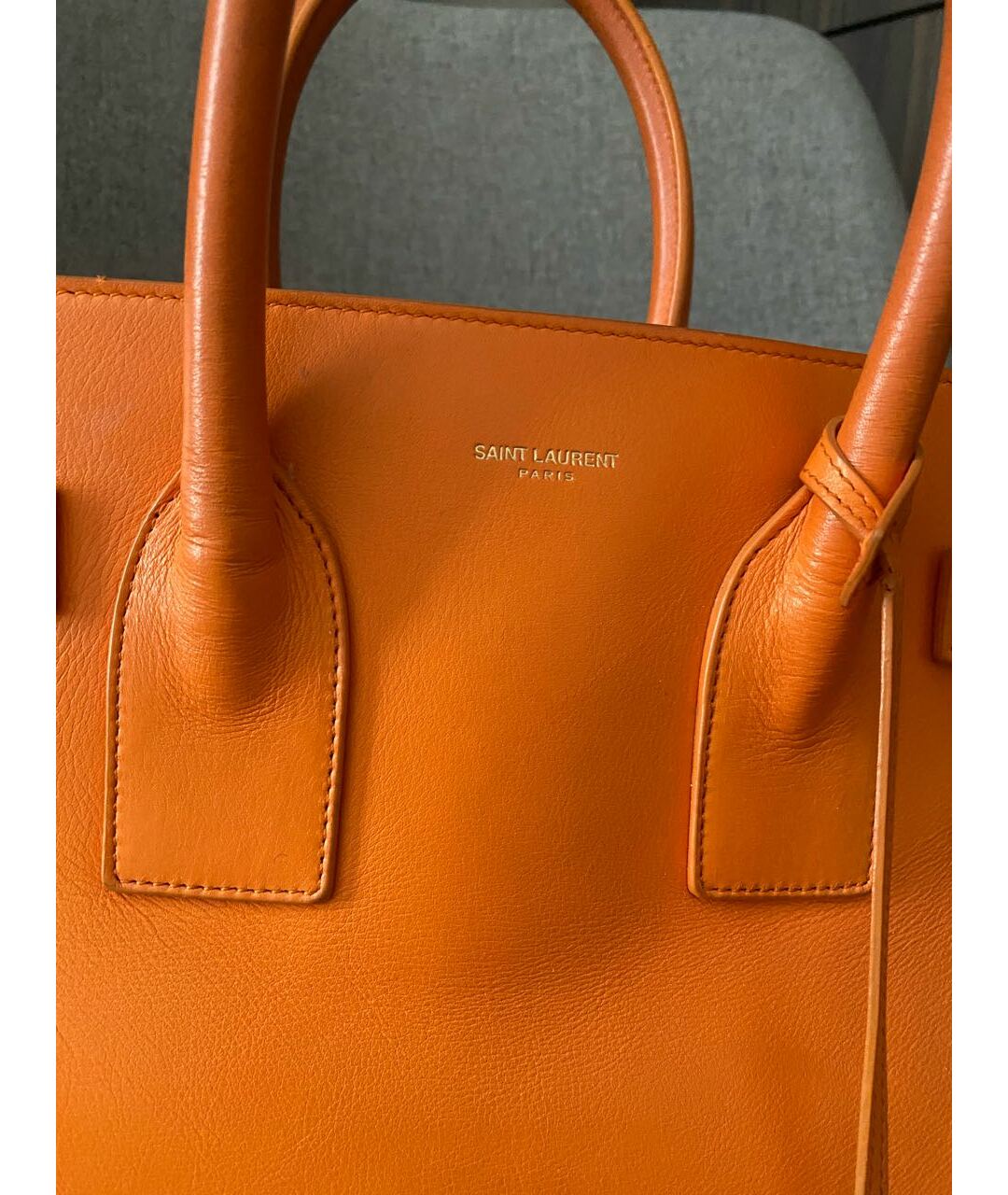 SAINT LAURENT Оранжевая кожаная сумка тоут, фото 3