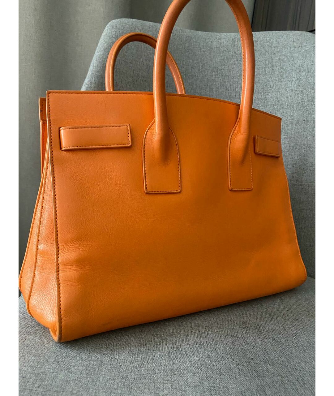 SAINT LAURENT Оранжевая кожаная сумка тоут, фото 4