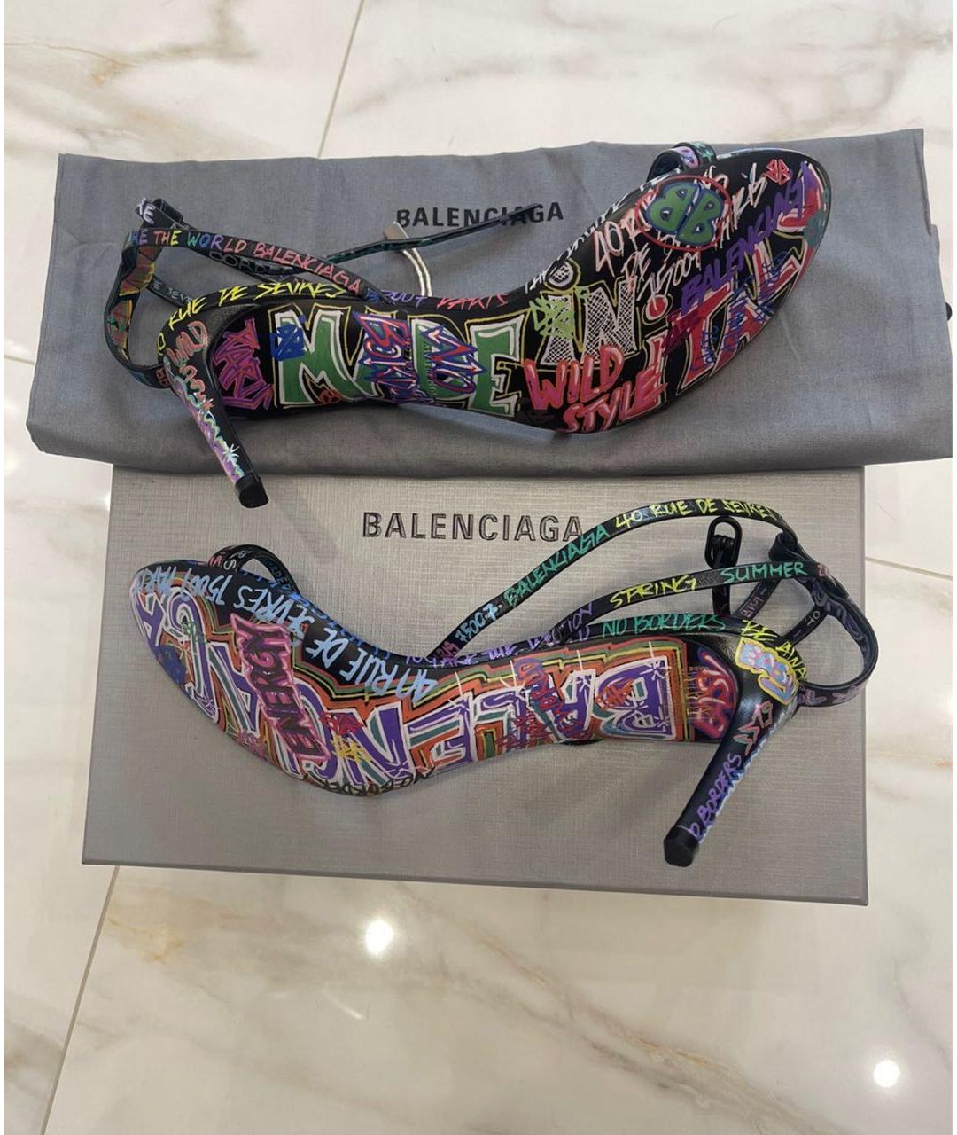 BALENCIAGA Черные кожаные босоножки, фото 4