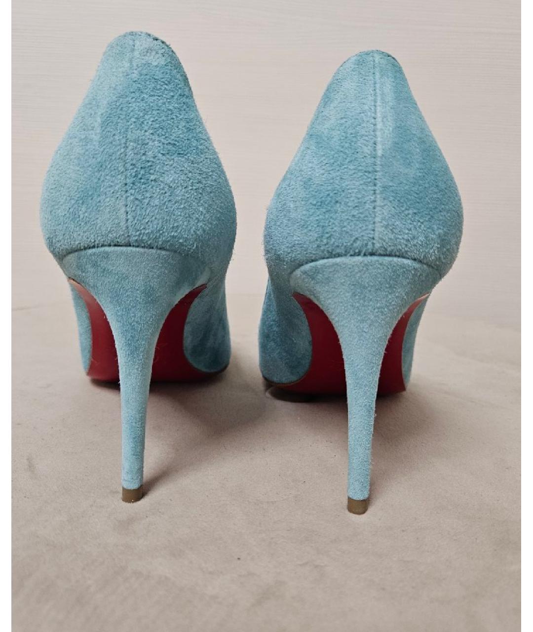 CHRISTIAN LOUBOUTIN Бирюзовые замшевые туфли, фото 4