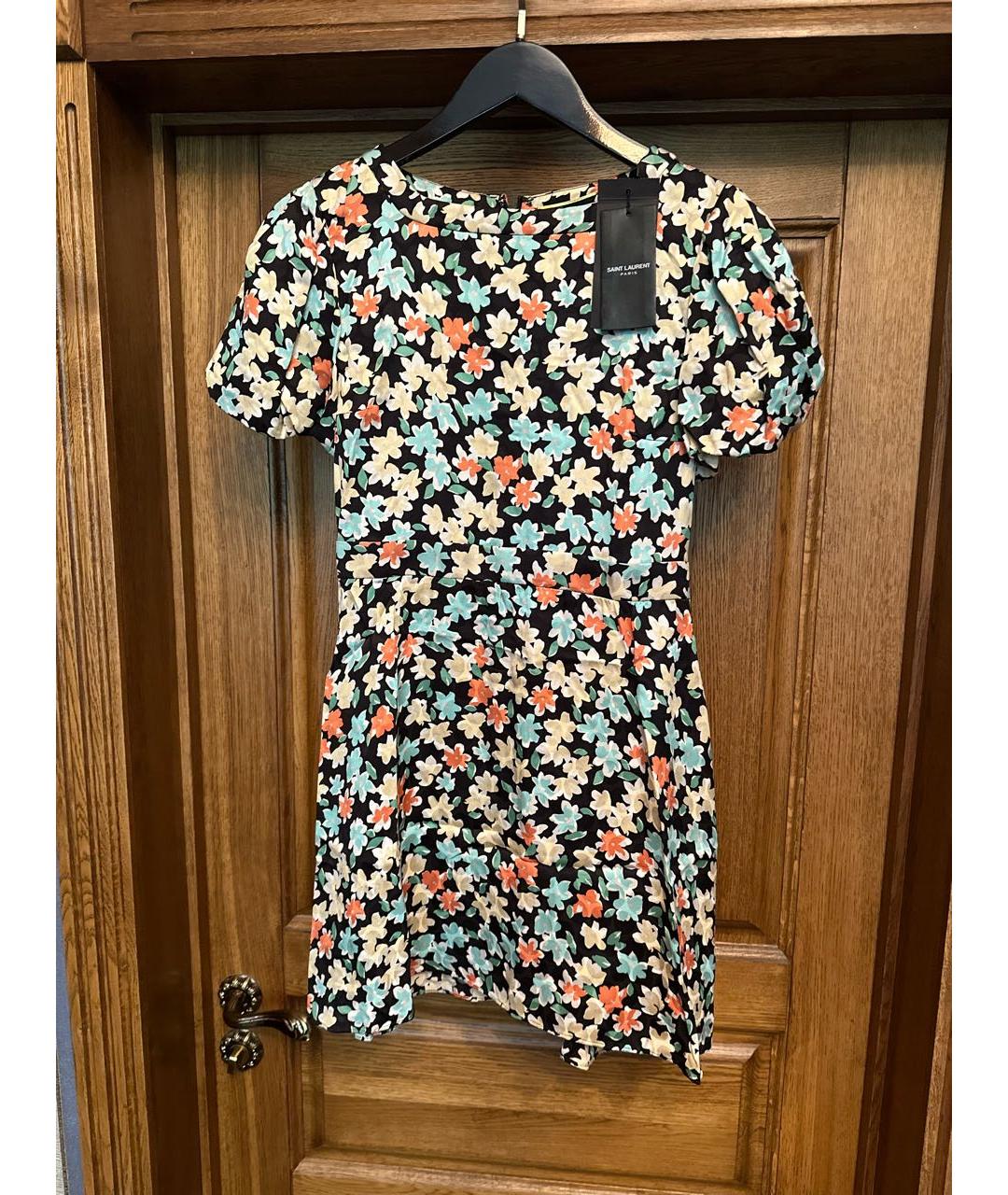 SAINT LAURENT Мульти шелковое повседневное платье, фото 9