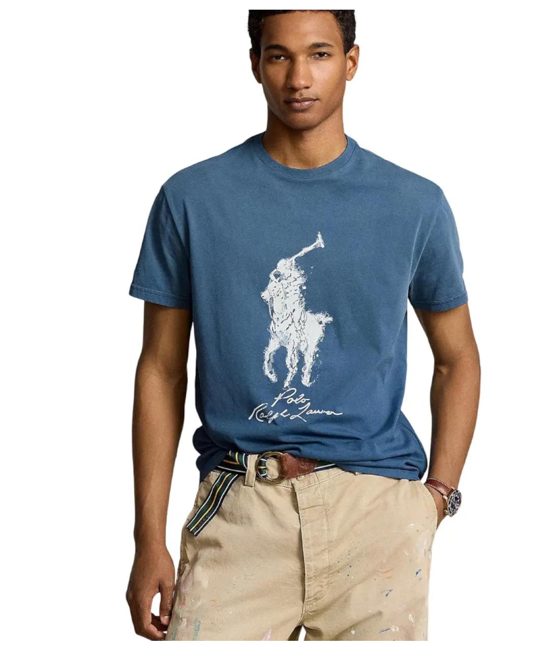 POLO RALPH LAUREN Темно-синяя хлопковая футболка, фото 2