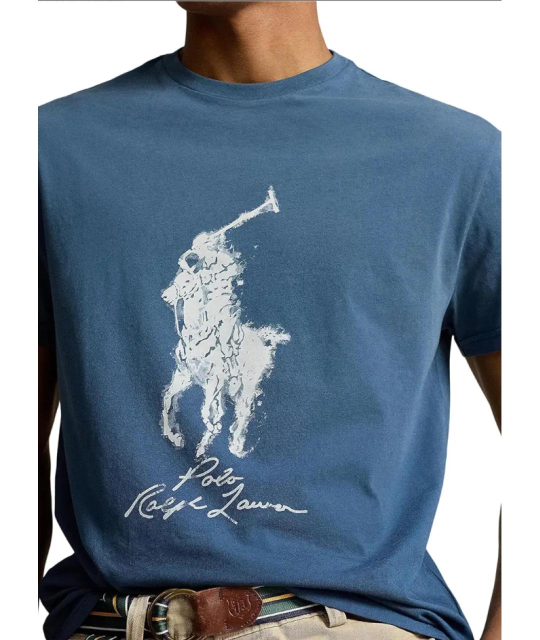 POLO RALPH LAUREN Темно-синяя хлопковая футболка, фото 4