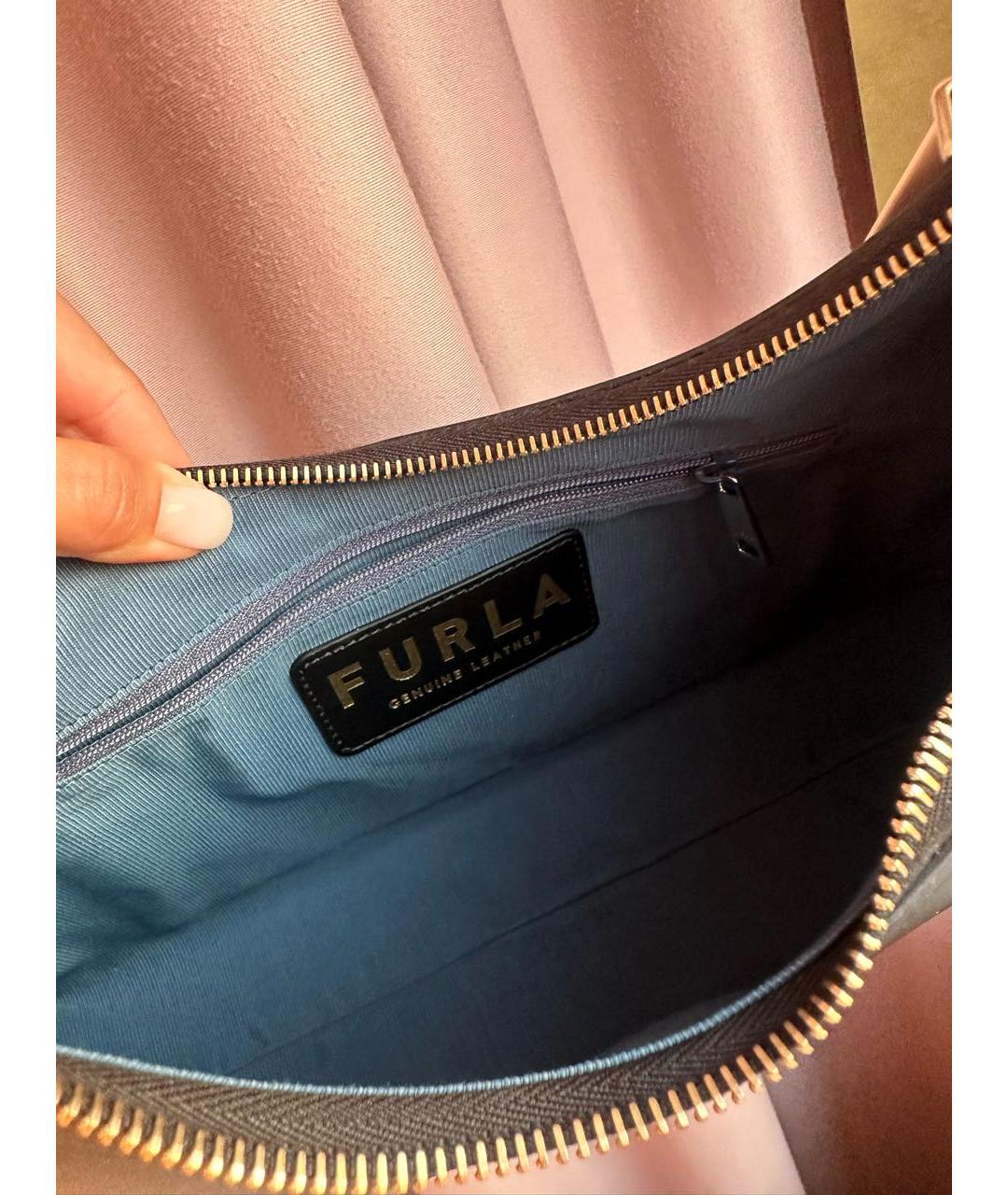 FURLA Черная кожаная сумка с короткими ручками, фото 4