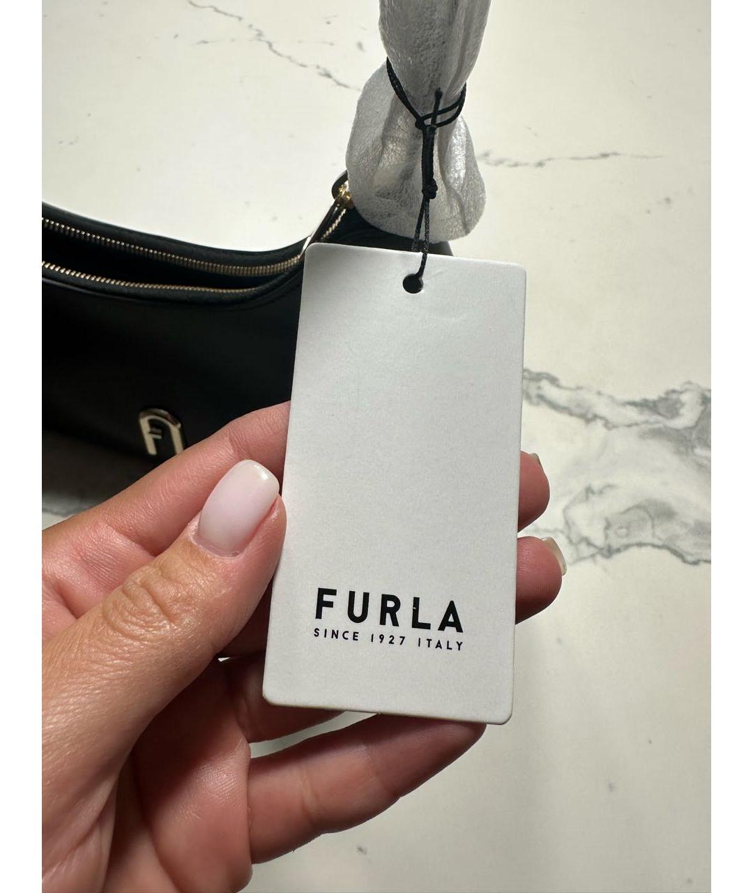 FURLA Черная кожаная сумка с короткими ручками, фото 5