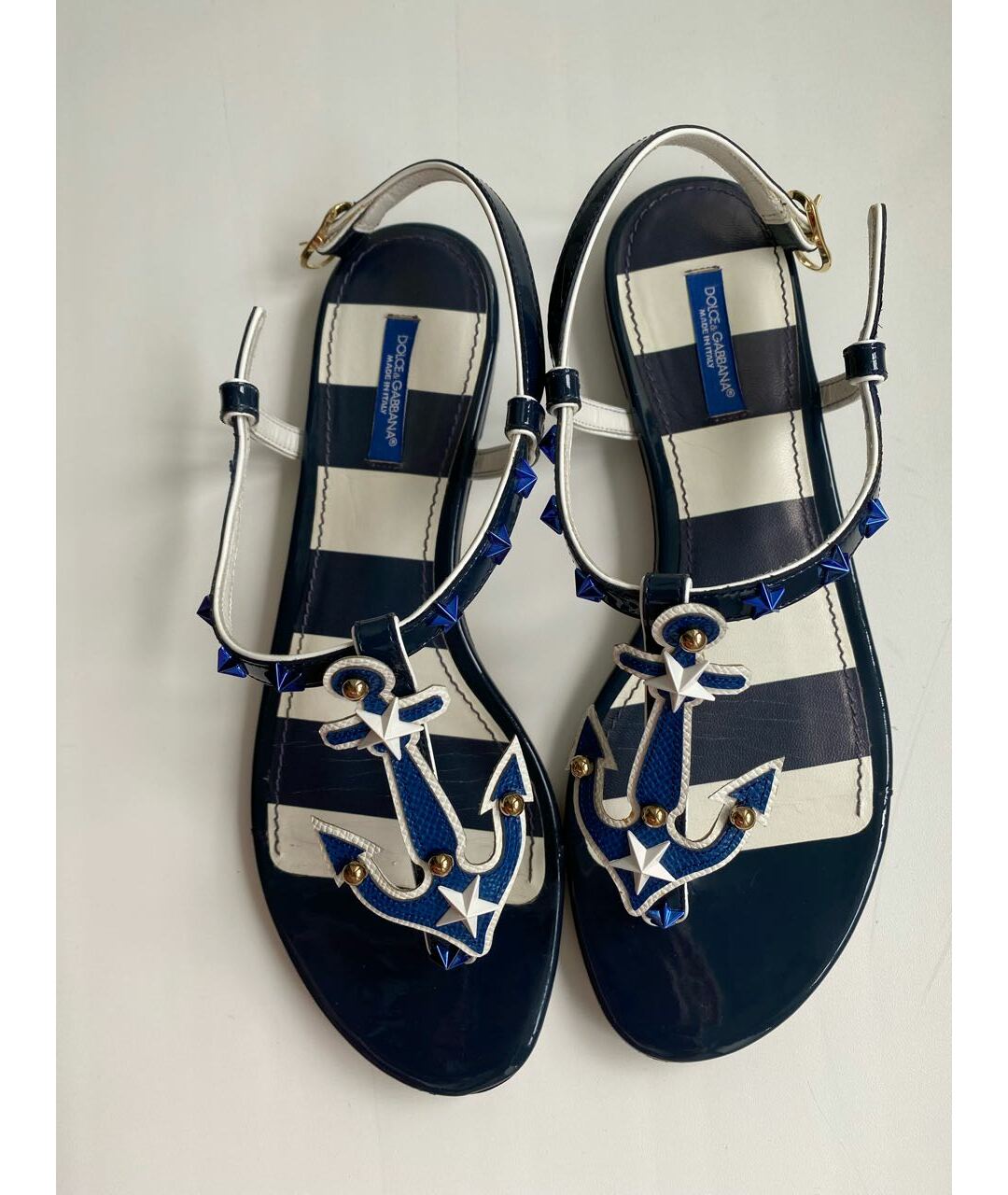 DOLCE&GABBANA Синие кожаные сандалии, фото 2