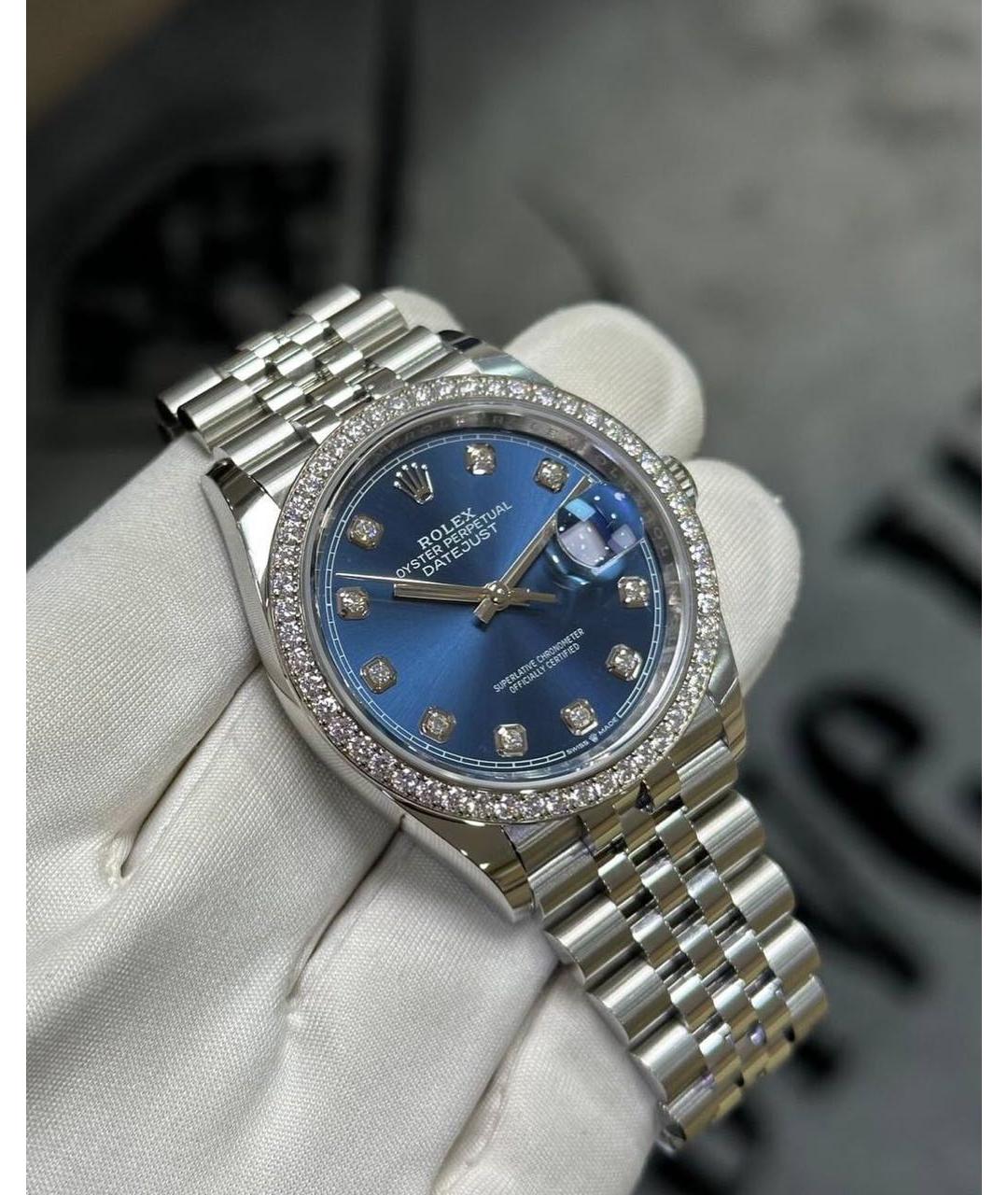 ROLEX Синие часы из белого золота, фото 4