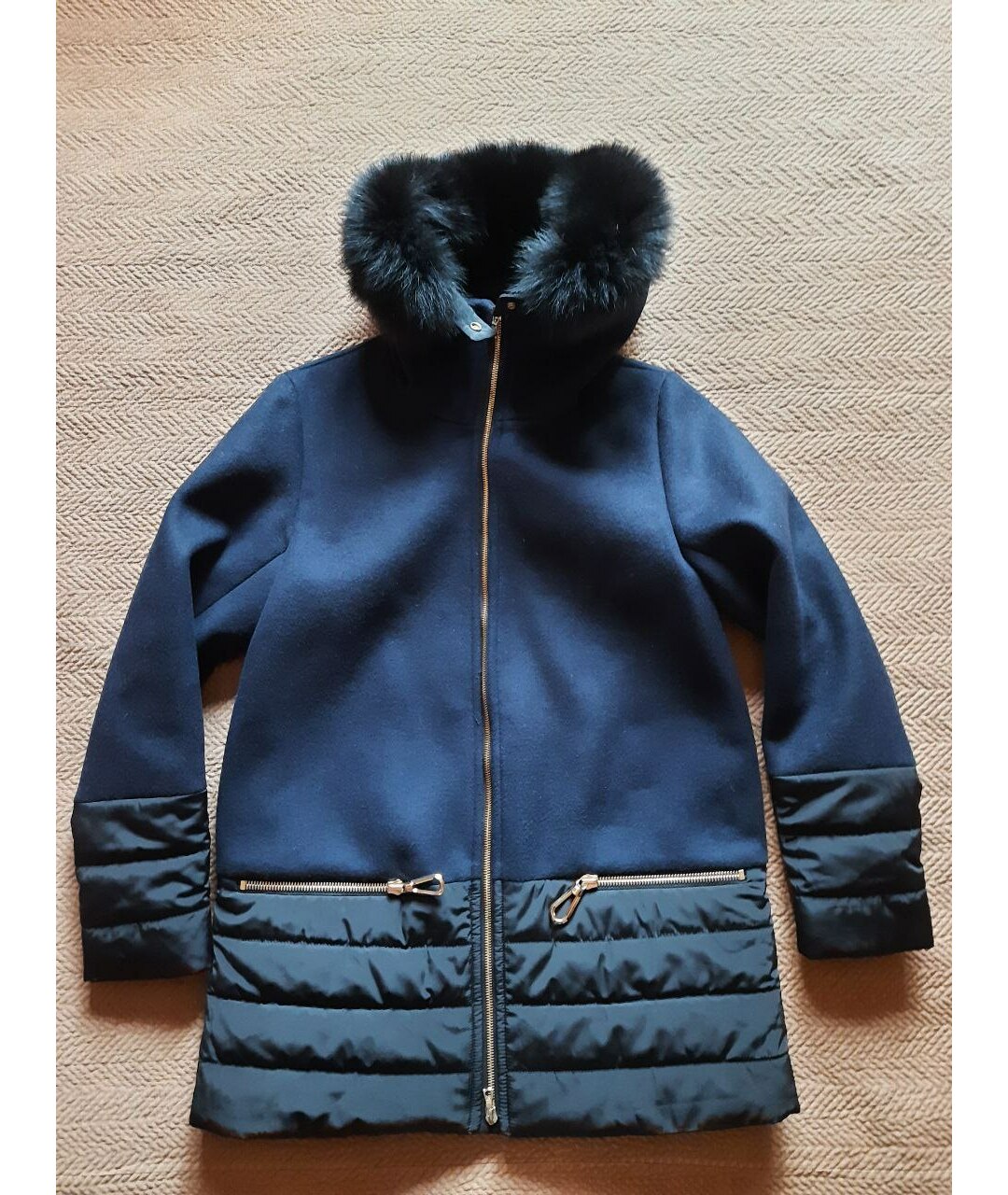 SANDRO Темно-синее меховое пальто, фото 8