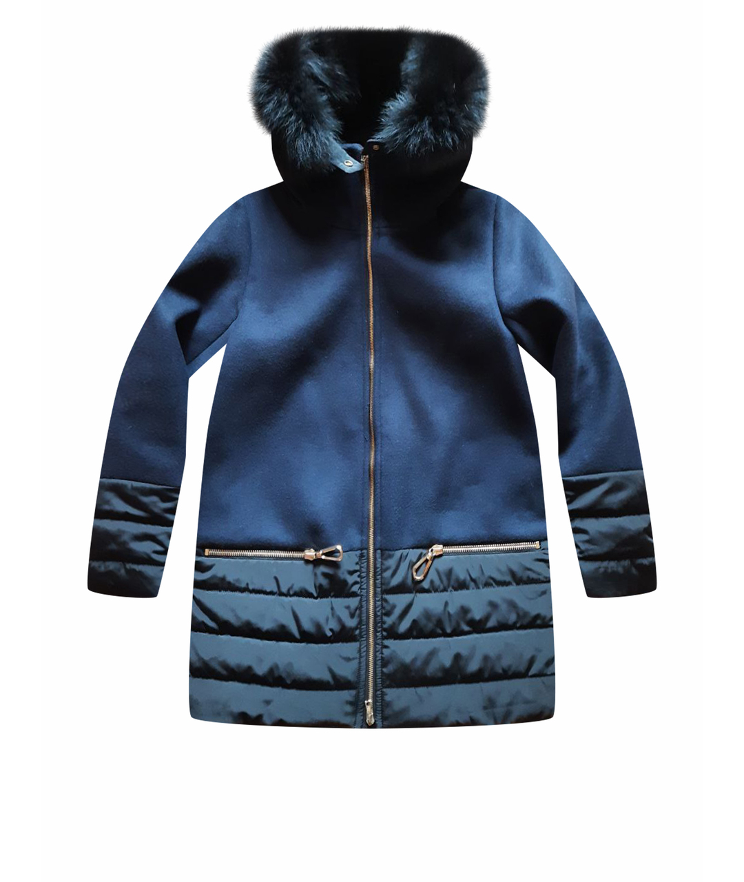 SANDRO Темно-синее меховое пальто, фото 1