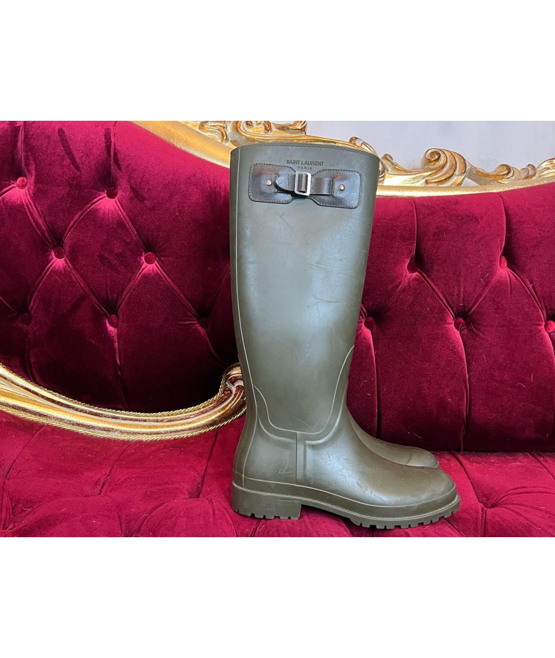 SAINT LAURENT Хаки резиновые сапоги, фото 5