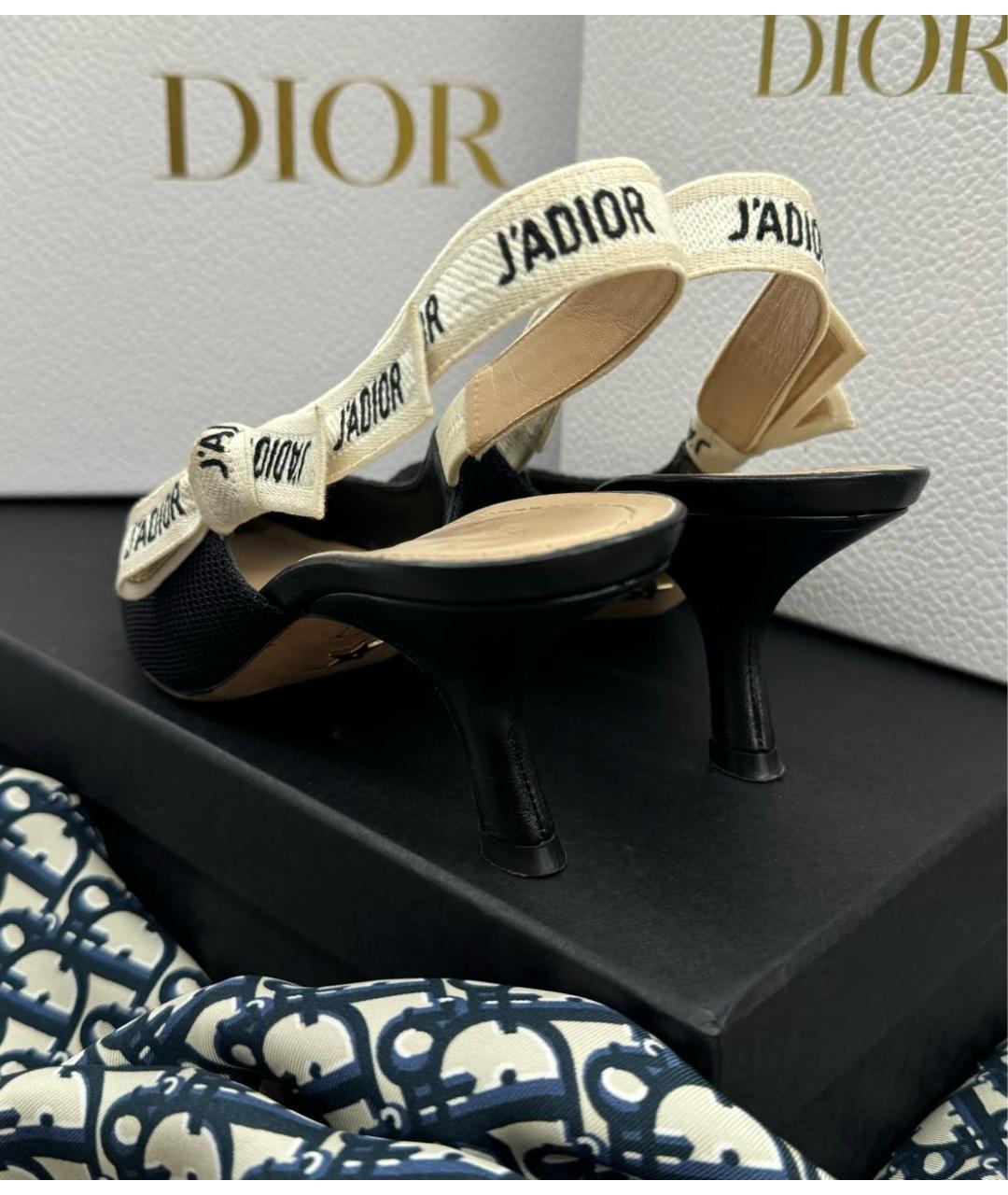 CHRISTIAN DIOR Черные текстильные лодочки на низком каблуке, фото 3