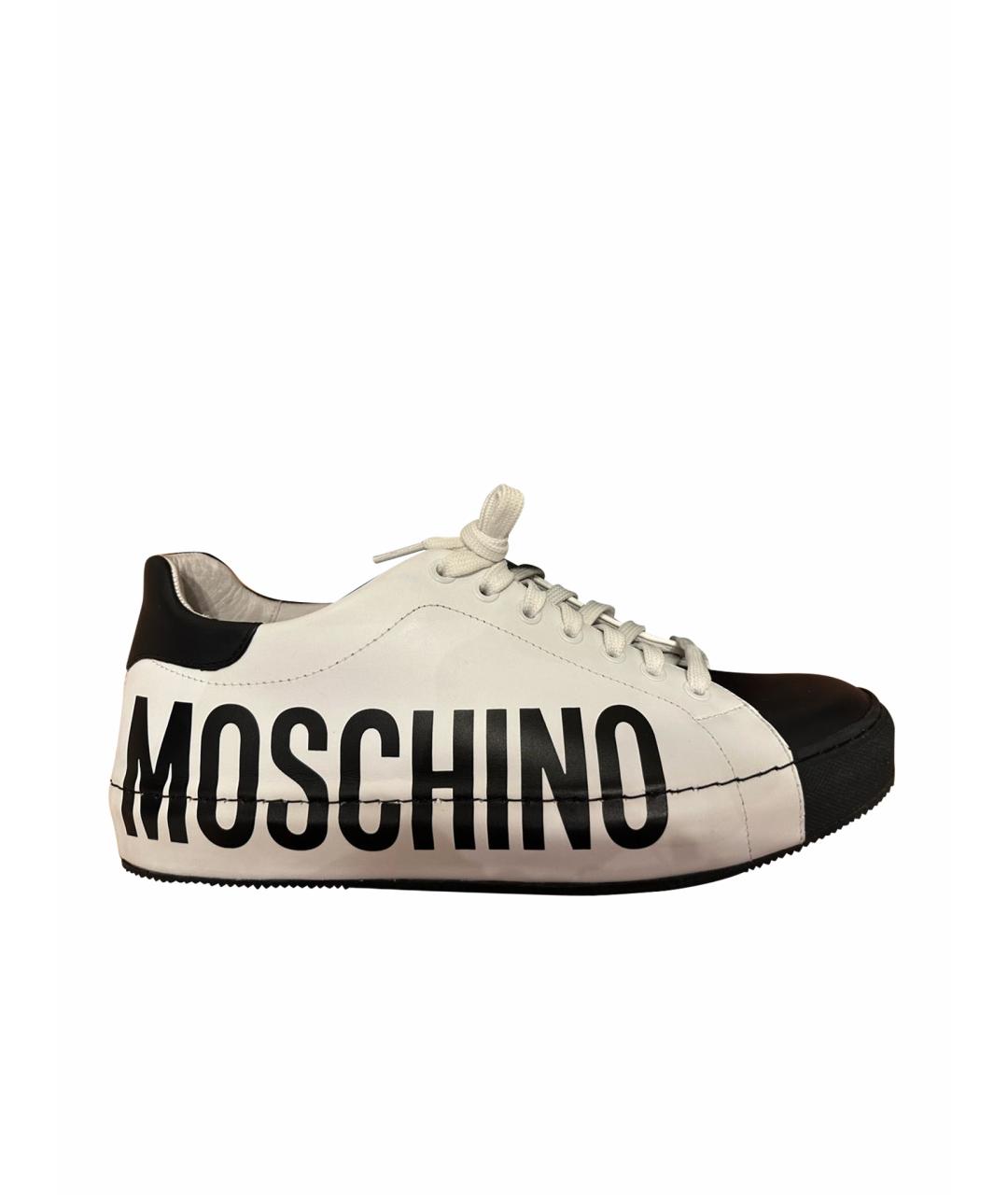 MOSCHINO Белые кожаные низкие кроссовки / кеды, фото 1