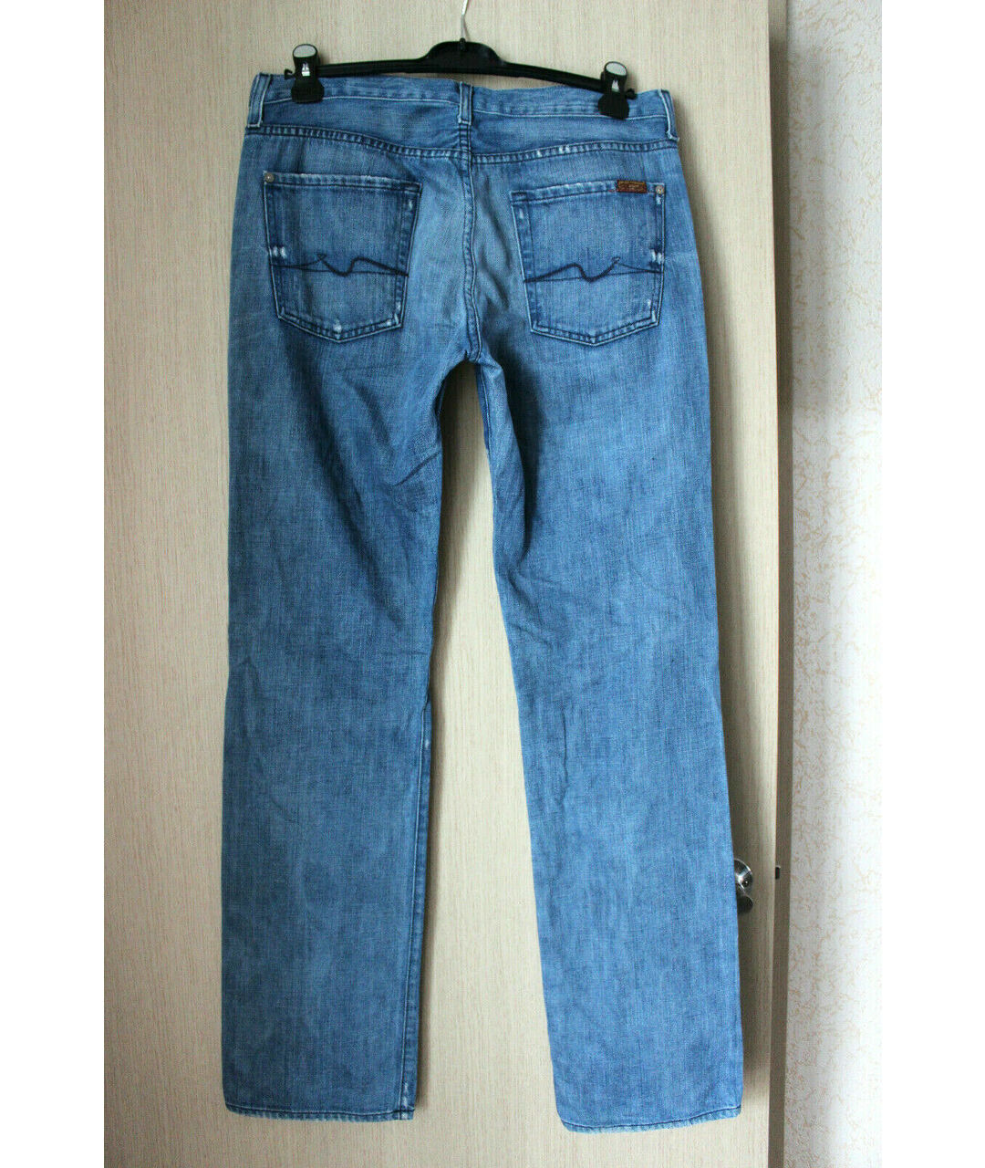 7 FOR ALL MANKIND Голубые хлопковые прямые джинсы, фото 2