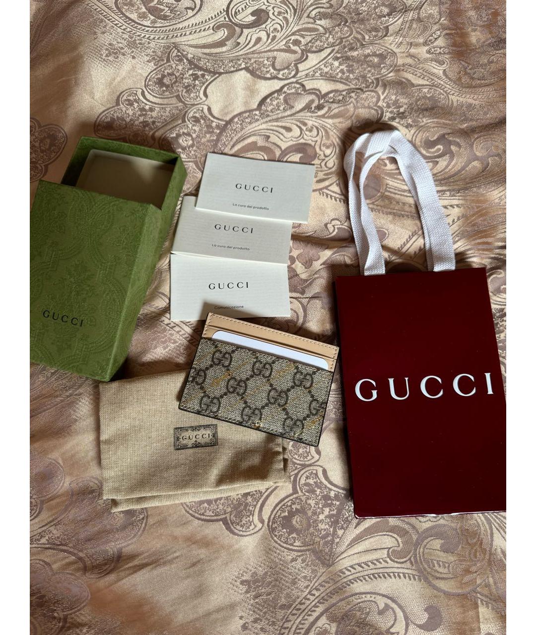 GUCCI Бежевый кожаный кардхолдер, фото 4