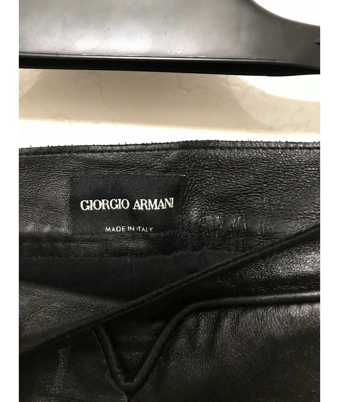 GIORGIO ARMANI Черные кожаные брюки узкие, фото 4