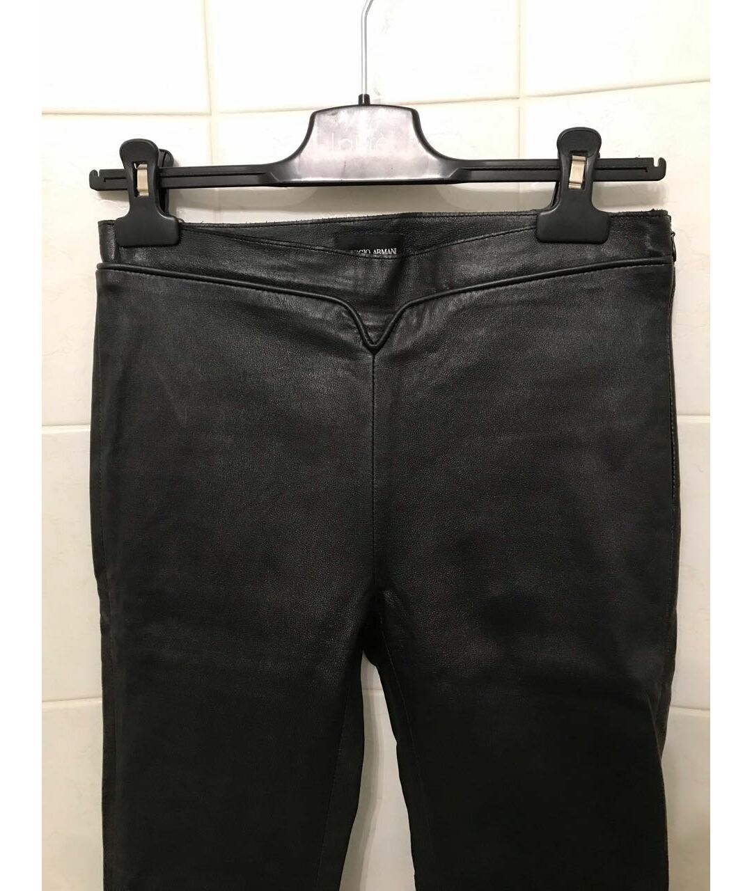 GIORGIO ARMANI Черные кожаные брюки узкие, фото 3