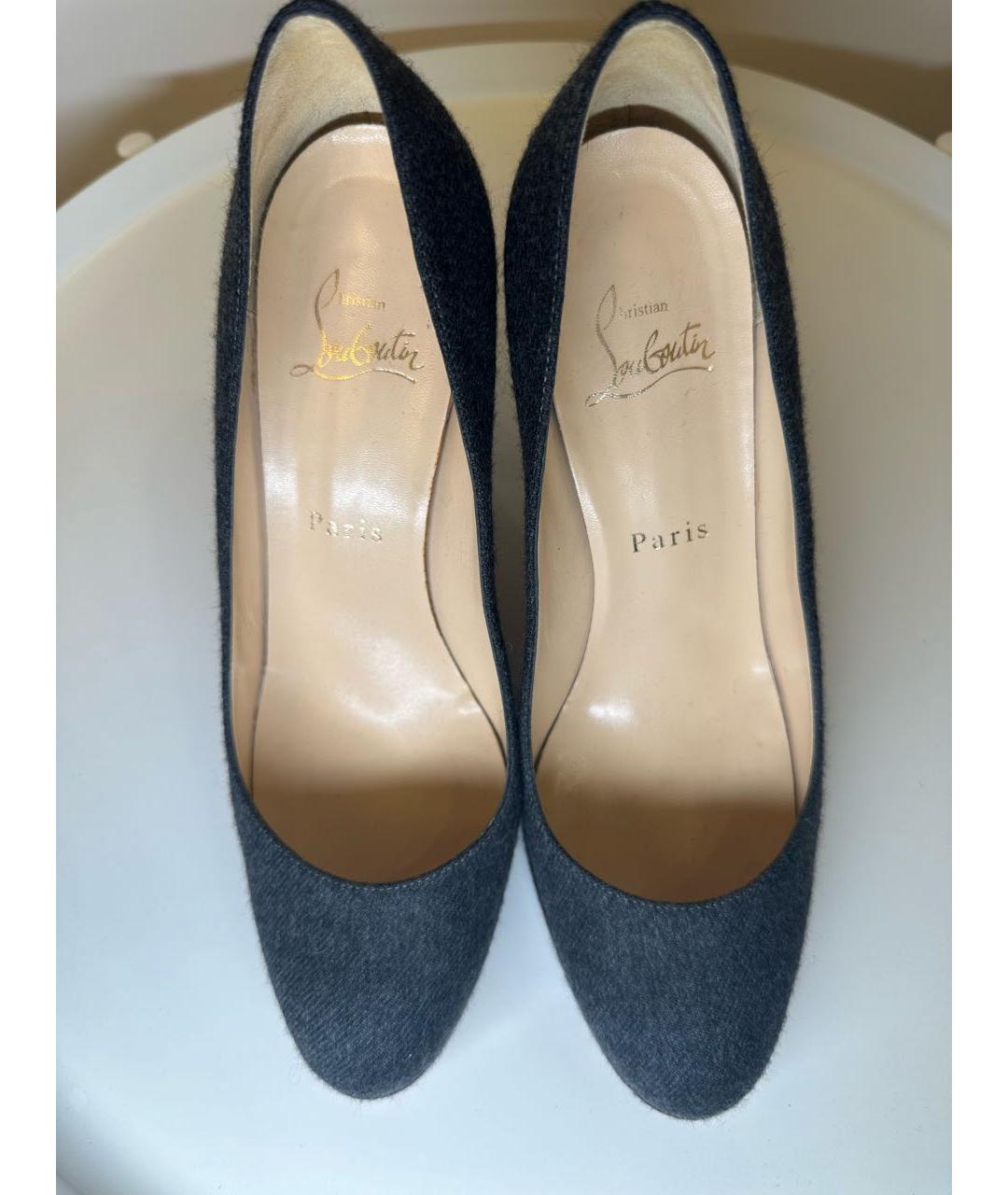 CHRISTIAN LOUBOUTIN Антрацитовые текстильные туфли, фото 2