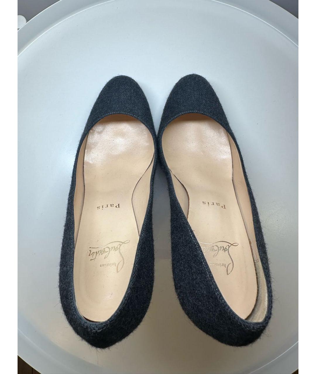 CHRISTIAN LOUBOUTIN Антрацитовые текстильные туфли, фото 3