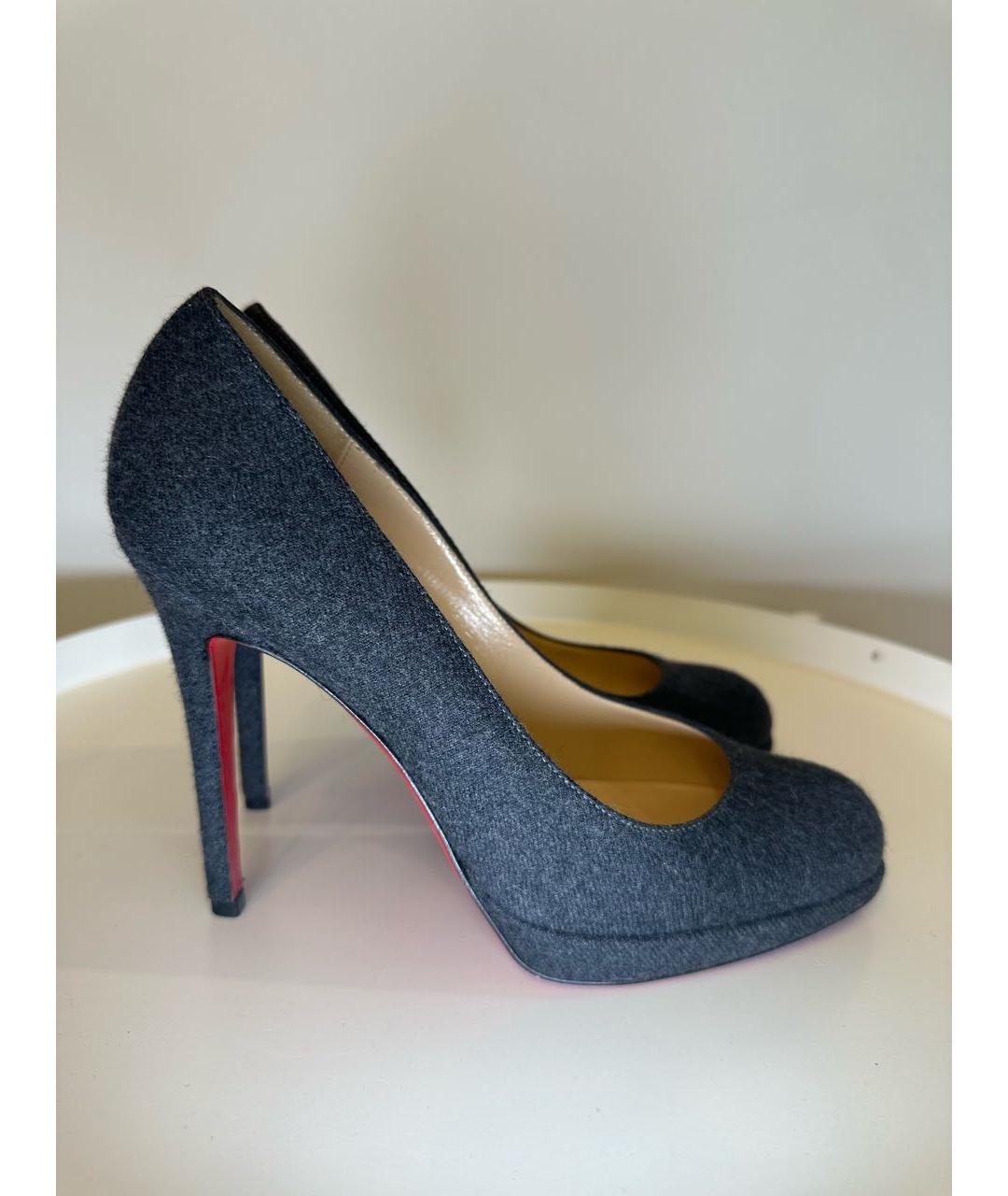 CHRISTIAN LOUBOUTIN Антрацитовые текстильные туфли, фото 5