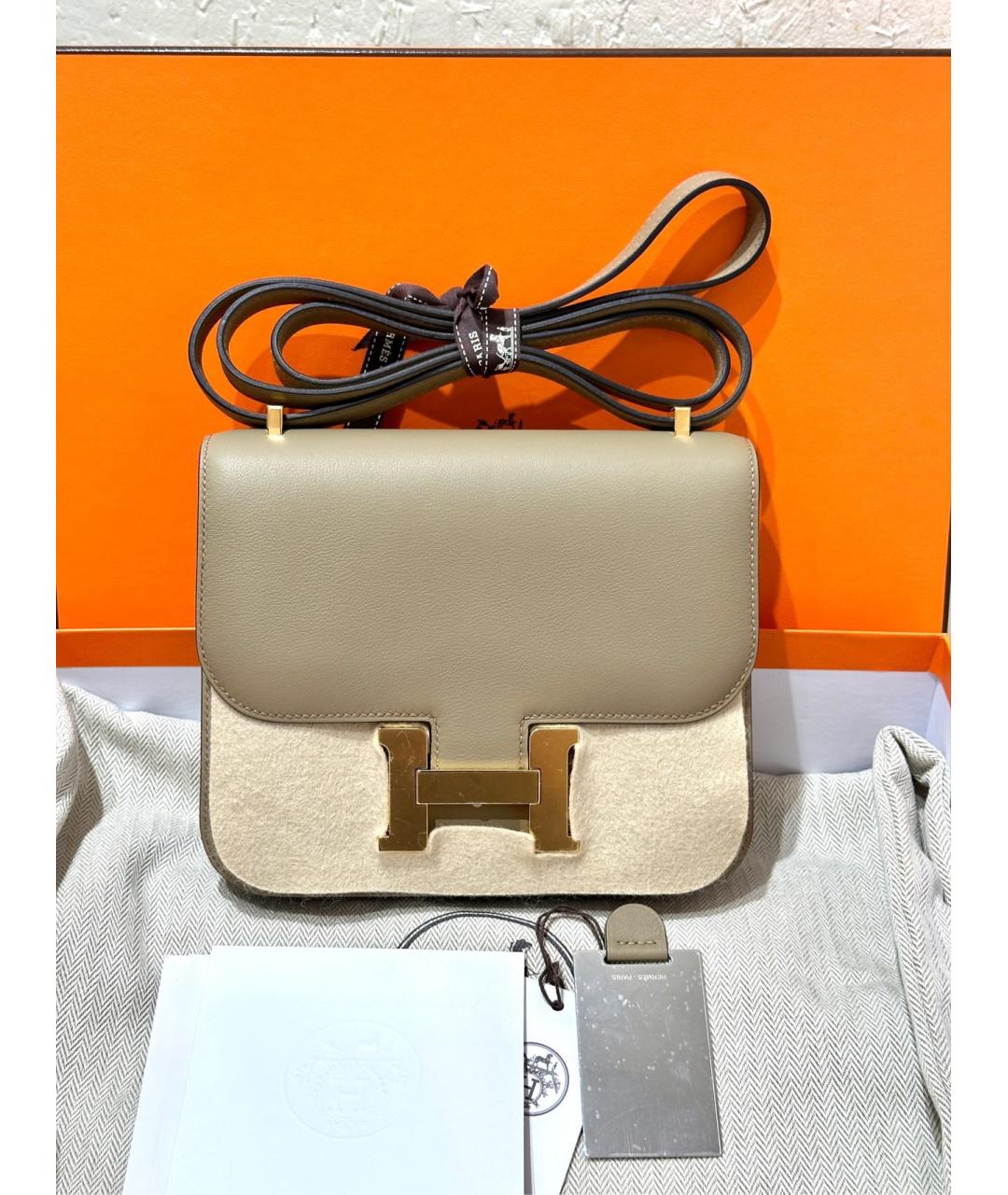 HERMES Бежевая кожаная сумка через плечо, фото 3